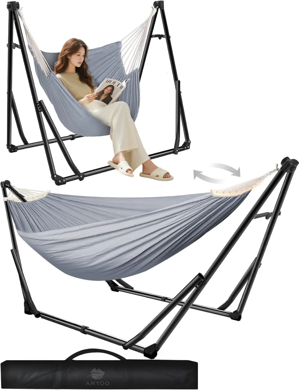 Fauteuils suspendus en acier gris vue 1