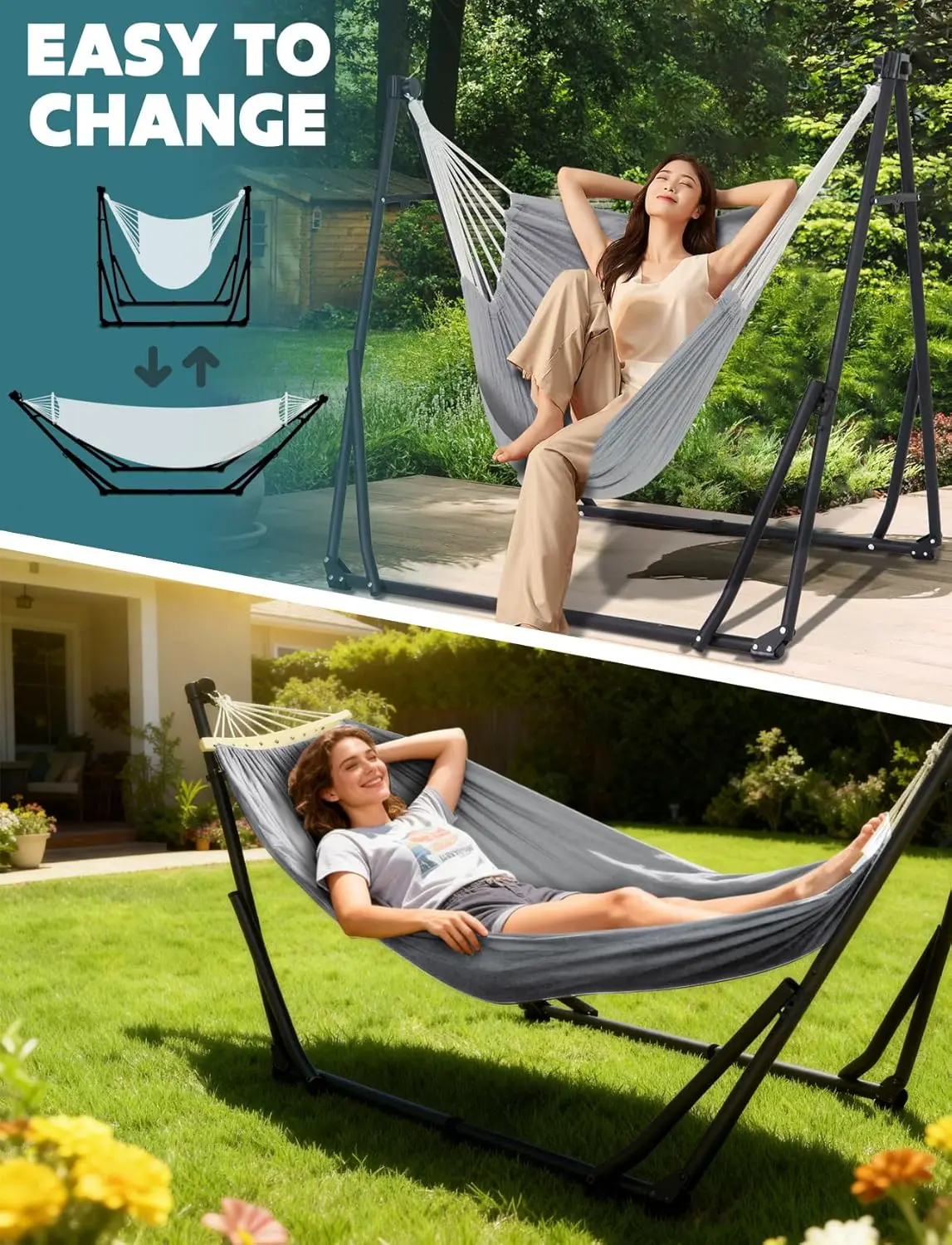 Fauteuils suspendus en acier gris vue 2