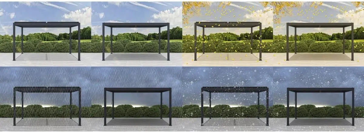 Pergola en aluminium gris 3 x 4 m motorisée vue 5