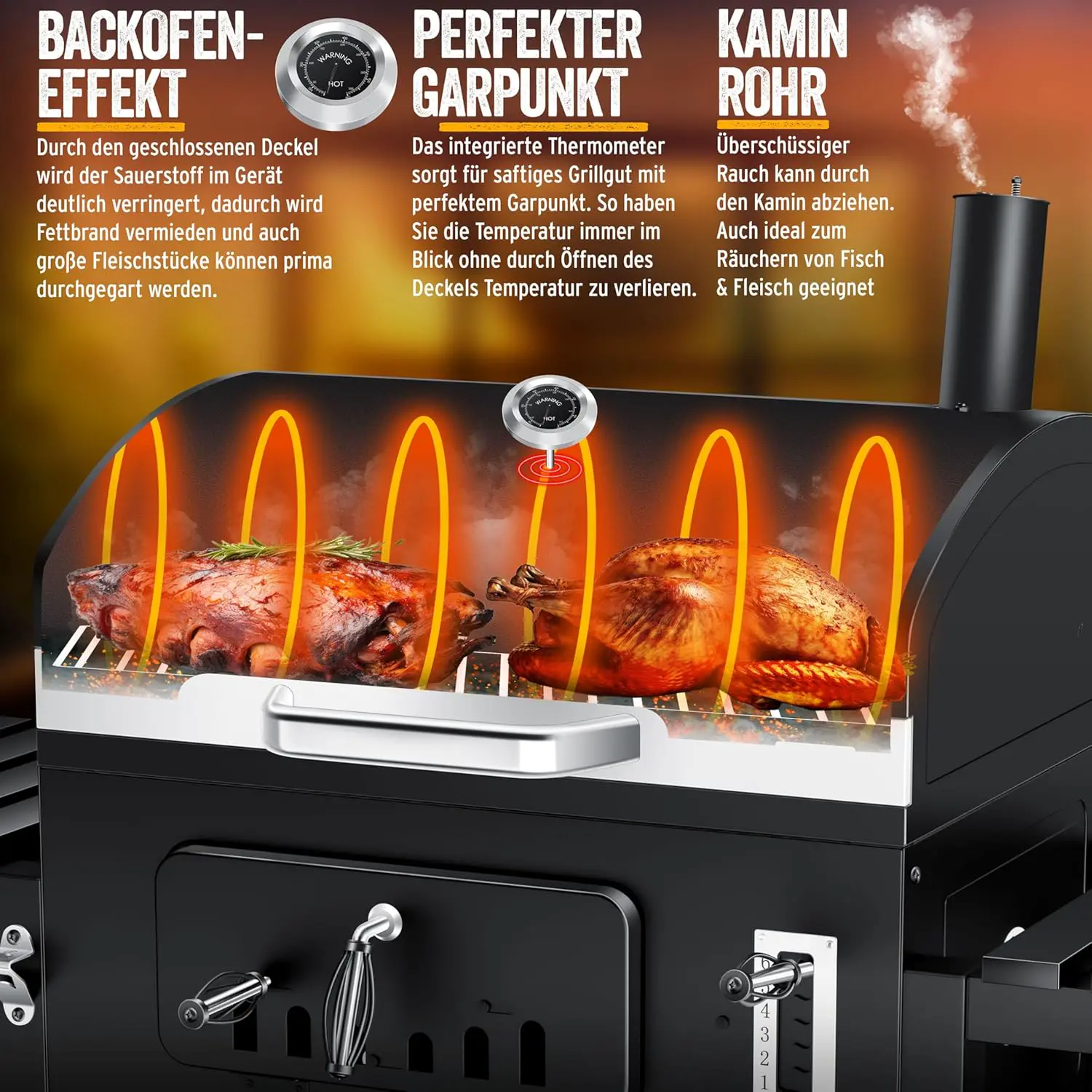 Barbecue à charbon en acier 76,5 x 150 vue 2