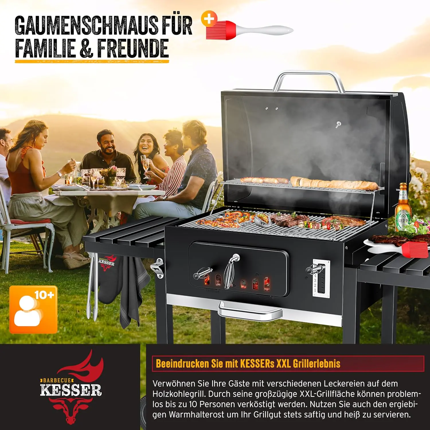 Barbecue à charbon en acier 76,5 x 150 vue 9