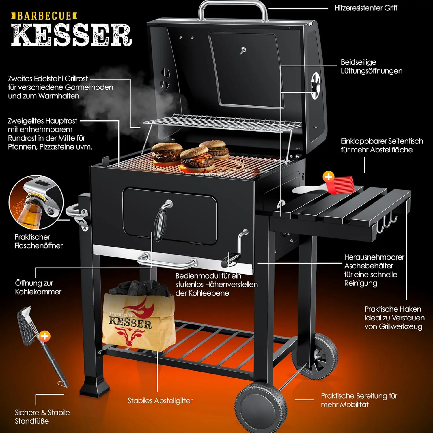 Barbecue à charbon en acier 45 x 115 vue 3