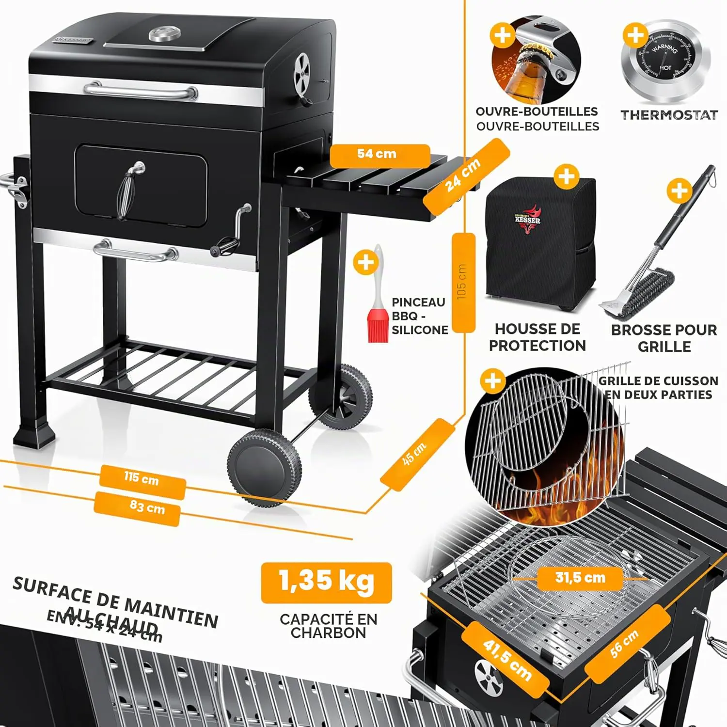 Barbecue à charbon en acier 45 x 115 vue 7