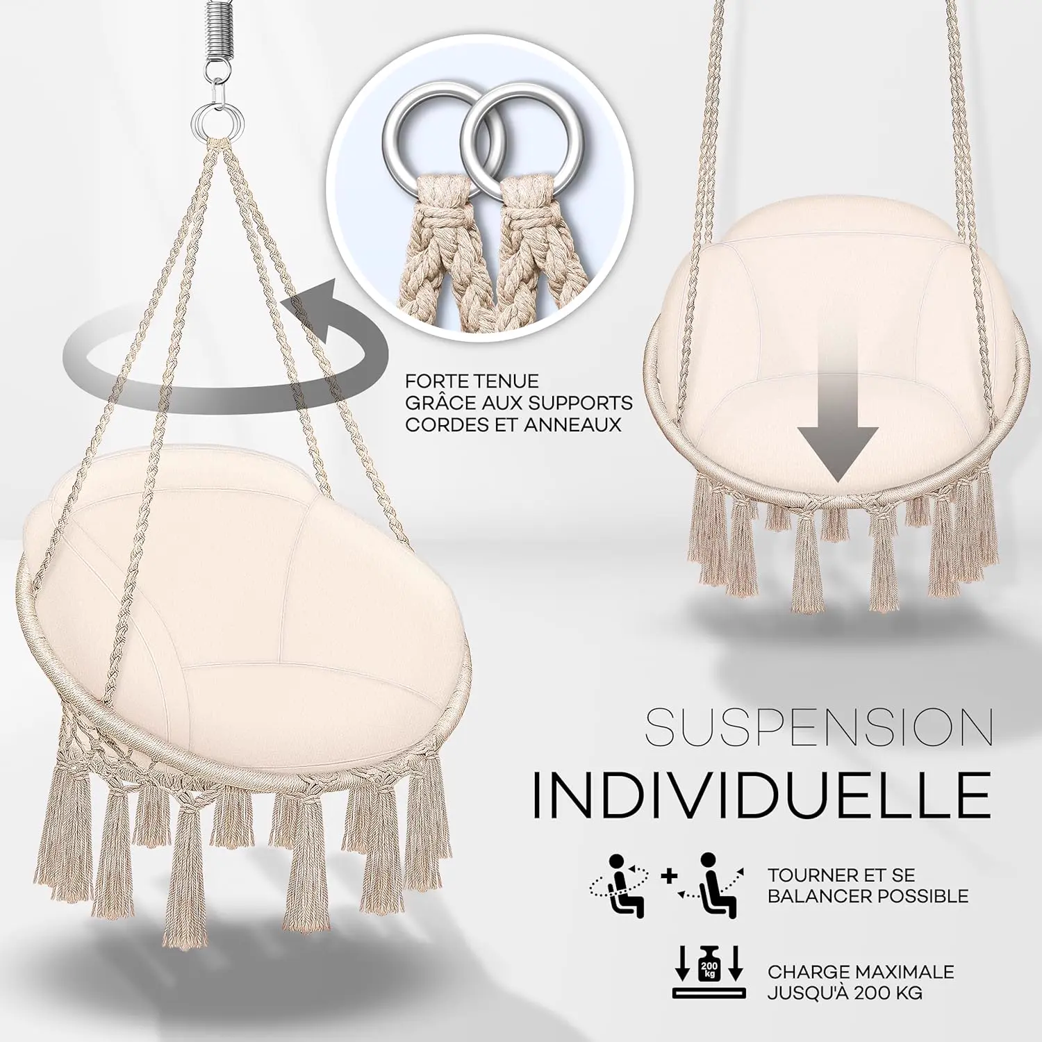 Fauteuils suspendus en acier 77 x 143 cm vue 3