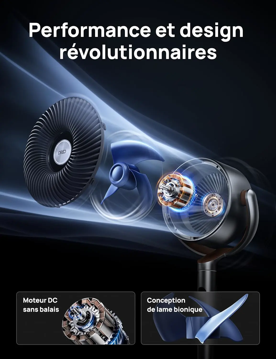 Ventilateur DREO 23dB ventilateur sur pied silencieux vue 5
