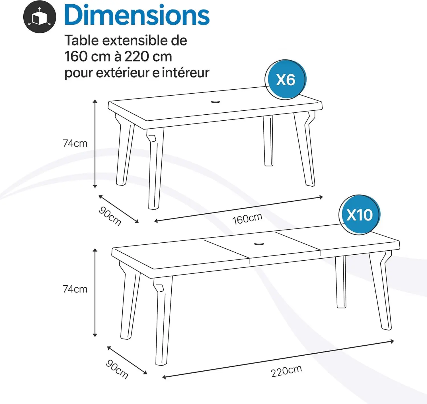 Table de jardin 10 places en rotin anthracite 90 x 74 cm vue 2
