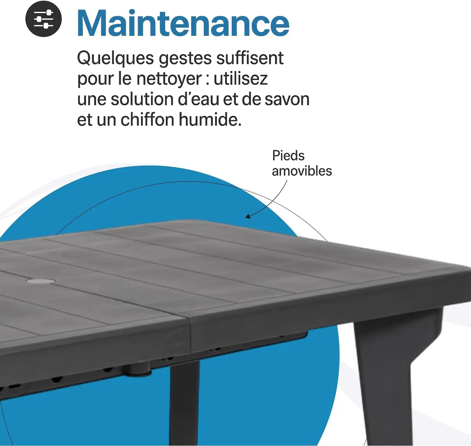 Table de jardin 10 places en rotin anthracite 90 x 74 cm vue 5