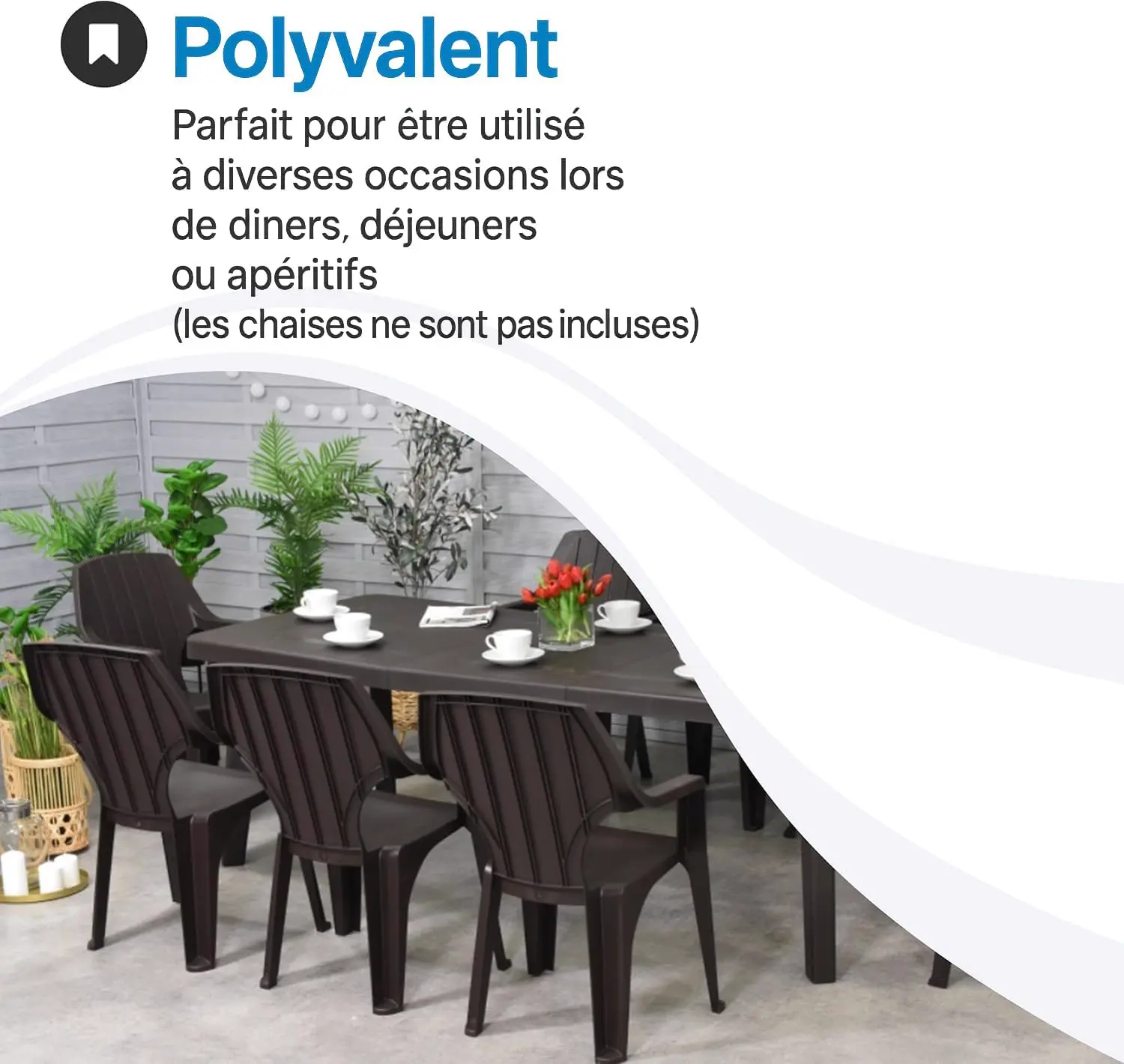 Table de jardin 10 places en rotin anthracite 90 x 74 cm vue 6