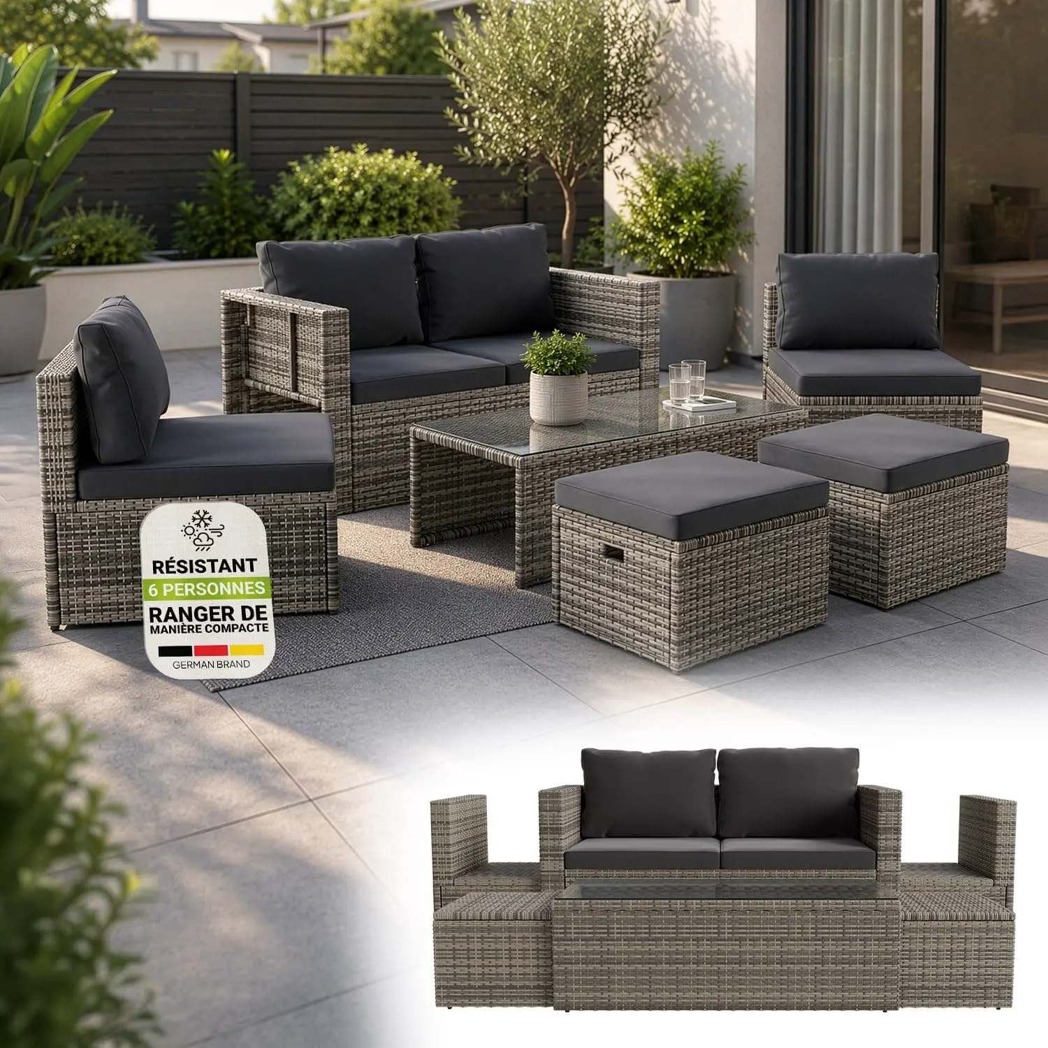 Juskys Salon de Jardin Salou en polyrotin