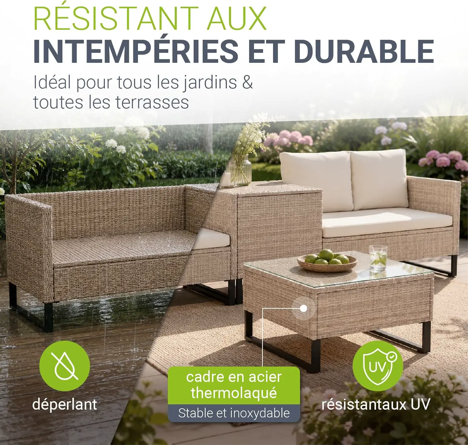 Salon de jardin 4 places en rotin vue 2
