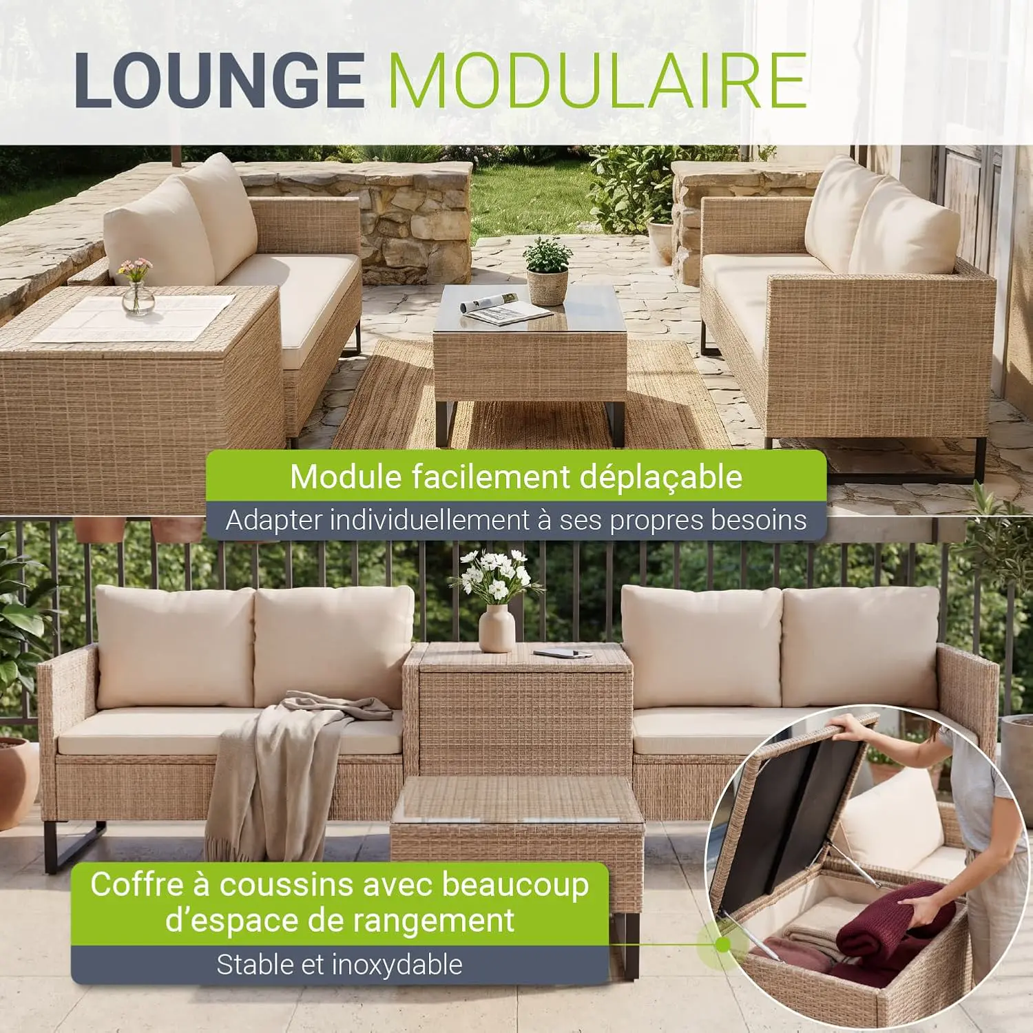 Salon de jardin 4 places en rotin vue 4