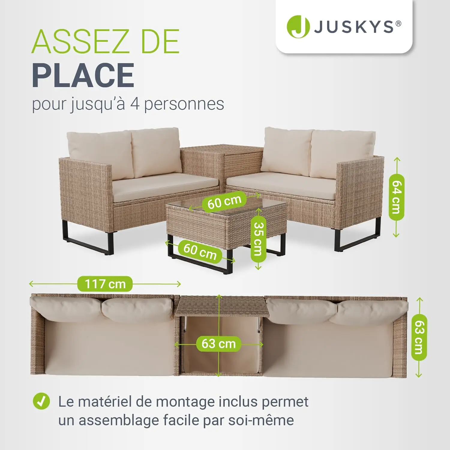 Salon de jardin 4 places en rotin vue 6