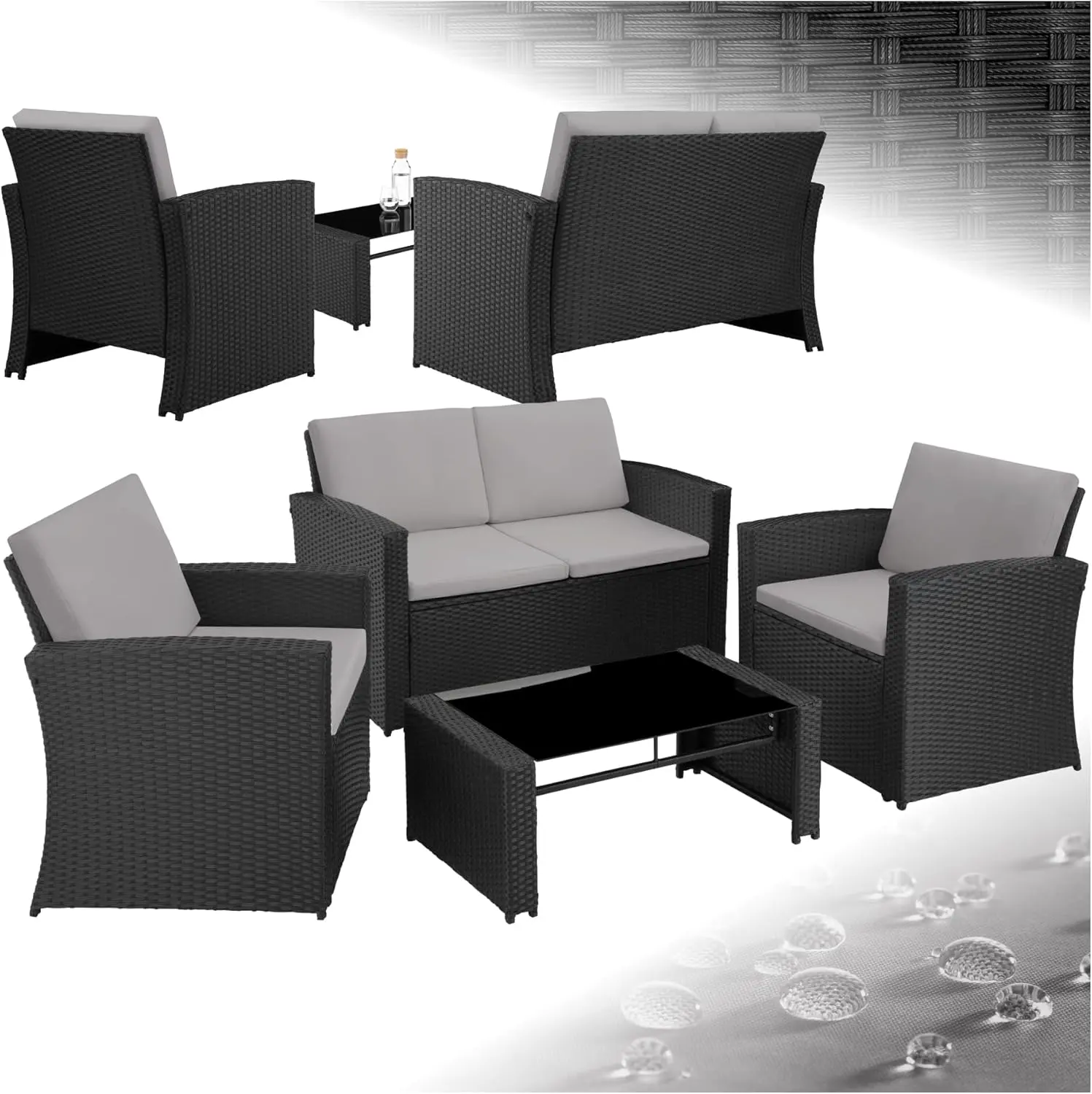 Salon de jardin 4 places en rotin gris 50 x 36,5 cm vue 1