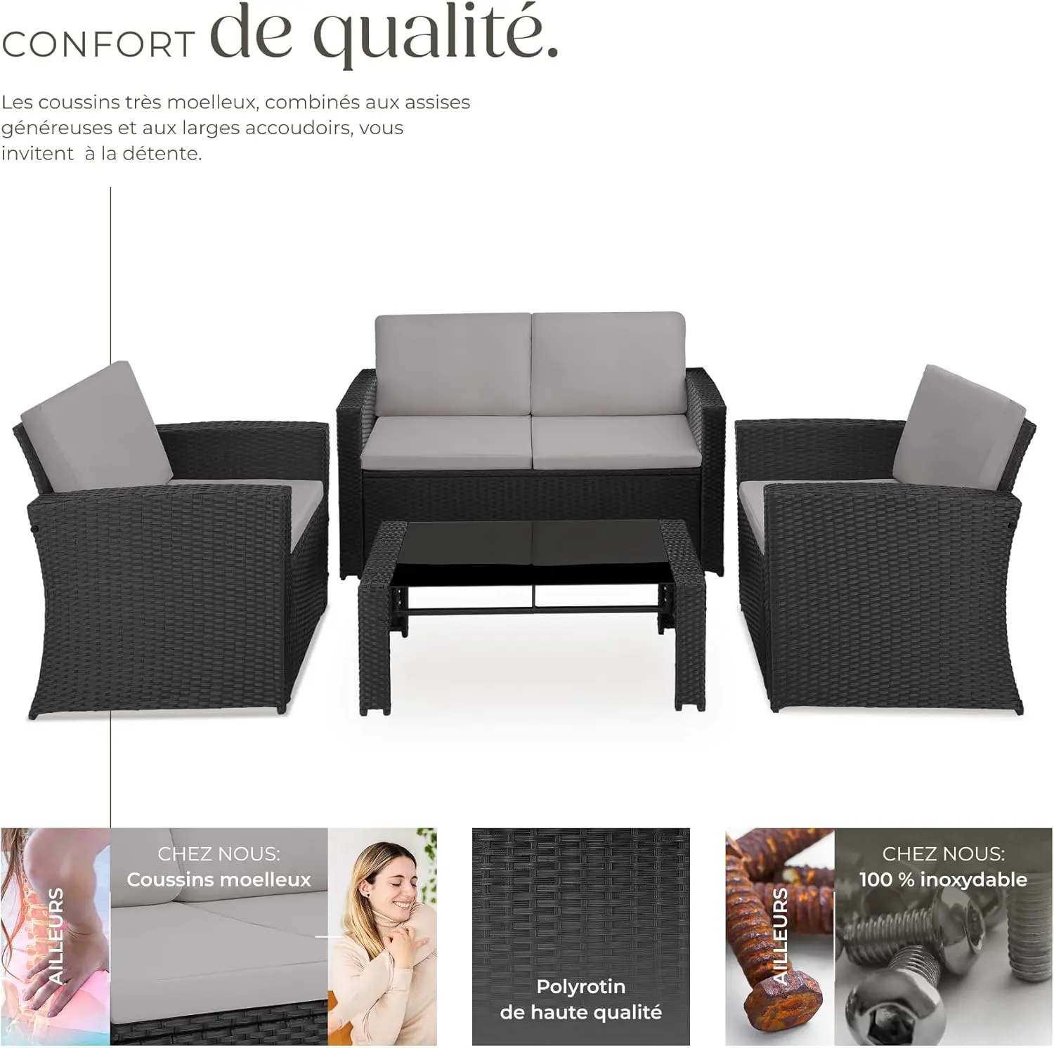 Salon de jardin 4 places en rotin gris 50 x 36,5 cm vue 3