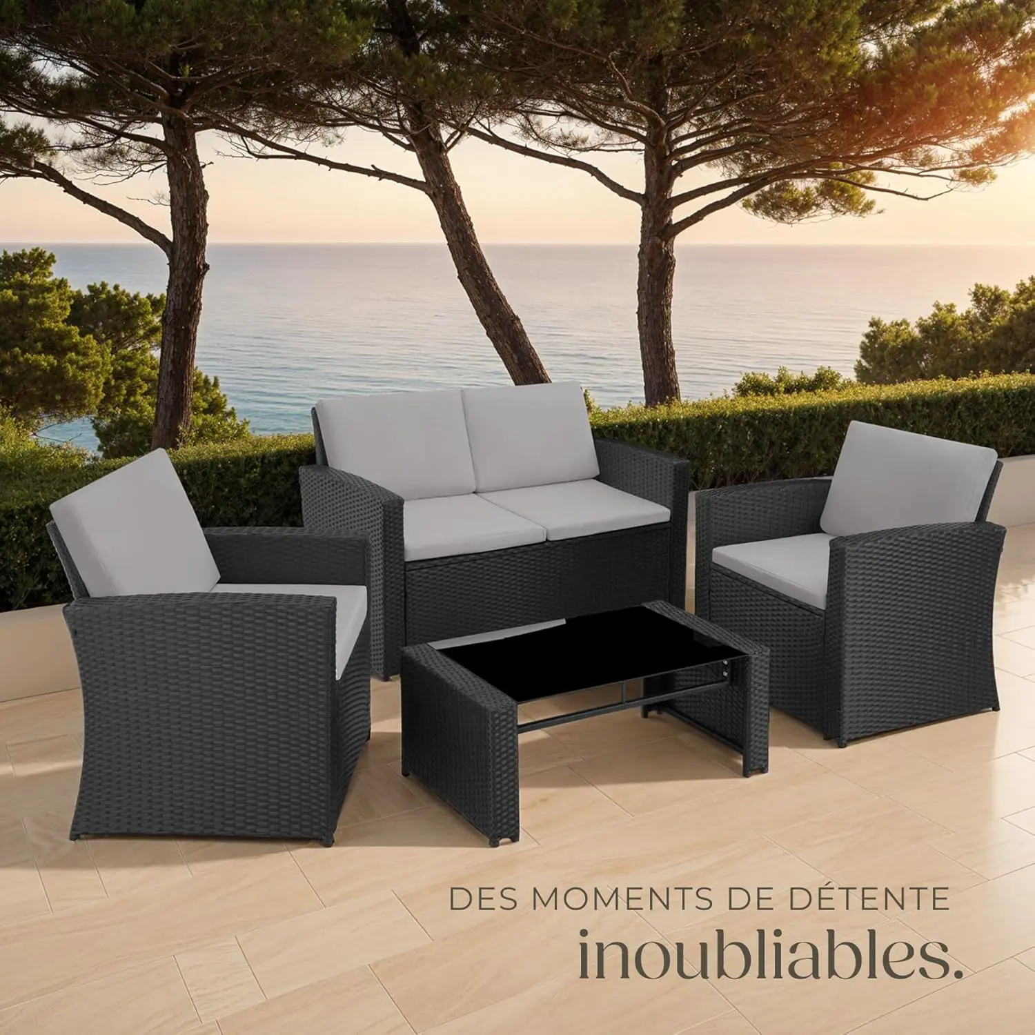 Salon de jardin 4 places en rotin gris 50 x 36,5 cm vue 8