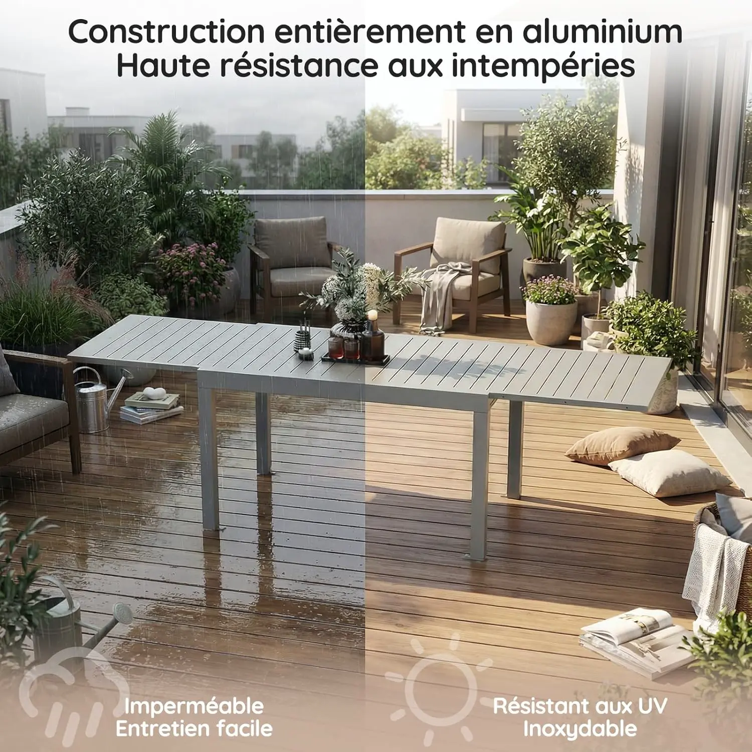 Table de jardin 8 places en métal gris 130 x 80 vue 5