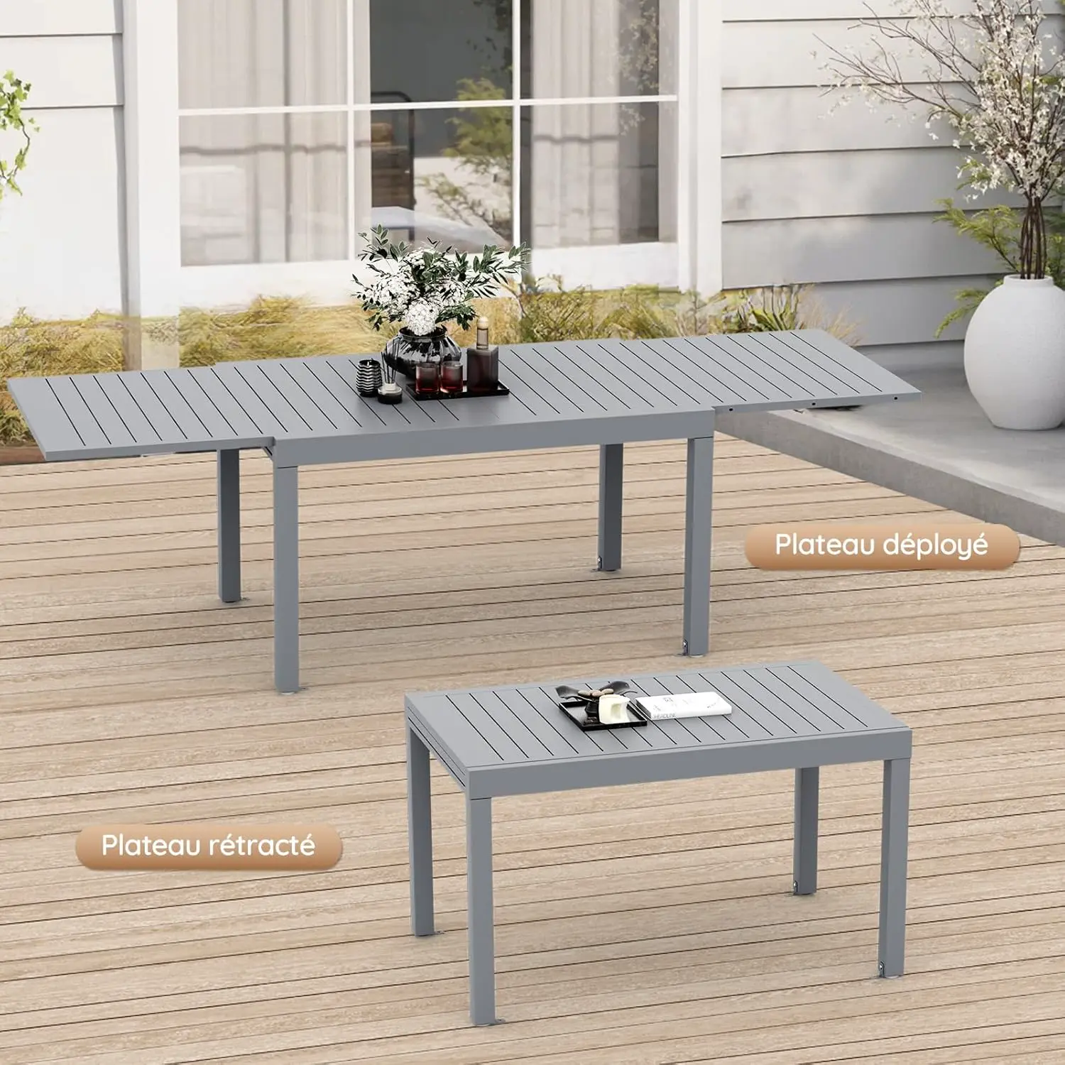 Table de jardin 8 places en métal gris 130 x 80 vue 6