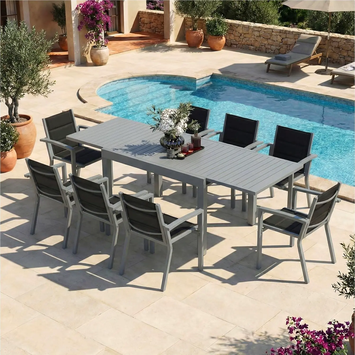 Table de jardin 8 places en métal gris 130 x 80 vue 8
