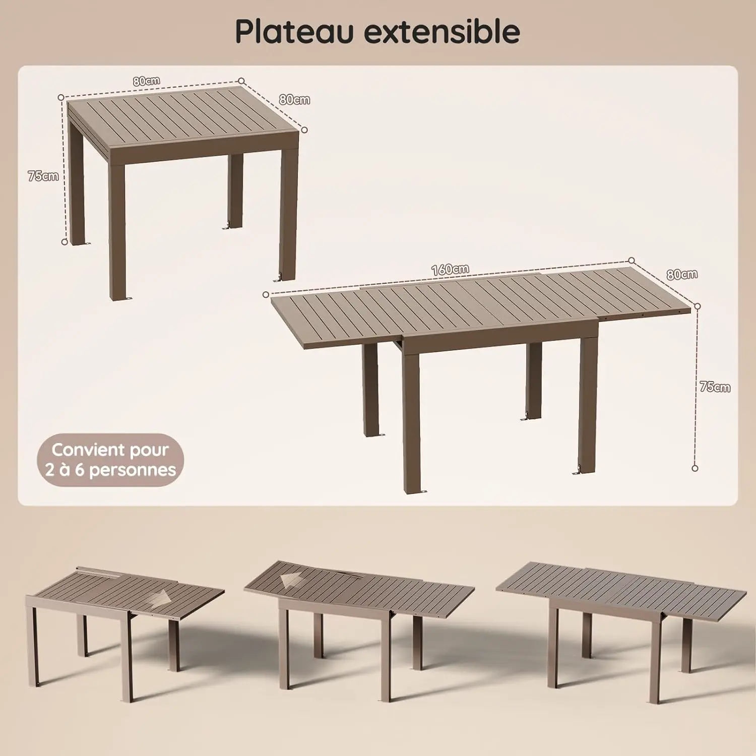 Table de jardin 8 places en métal marron 72,5 x 160 vue 3