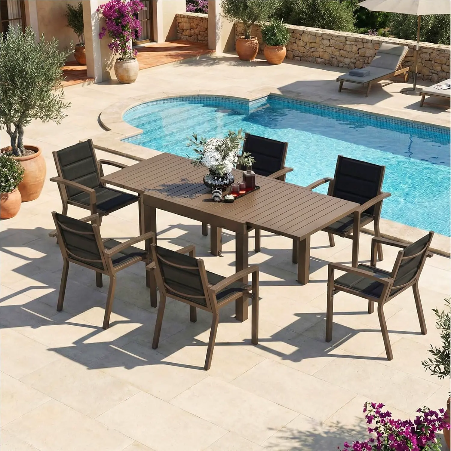 Table de jardin 8 places en métal marron 72,5 x 160 vue 7