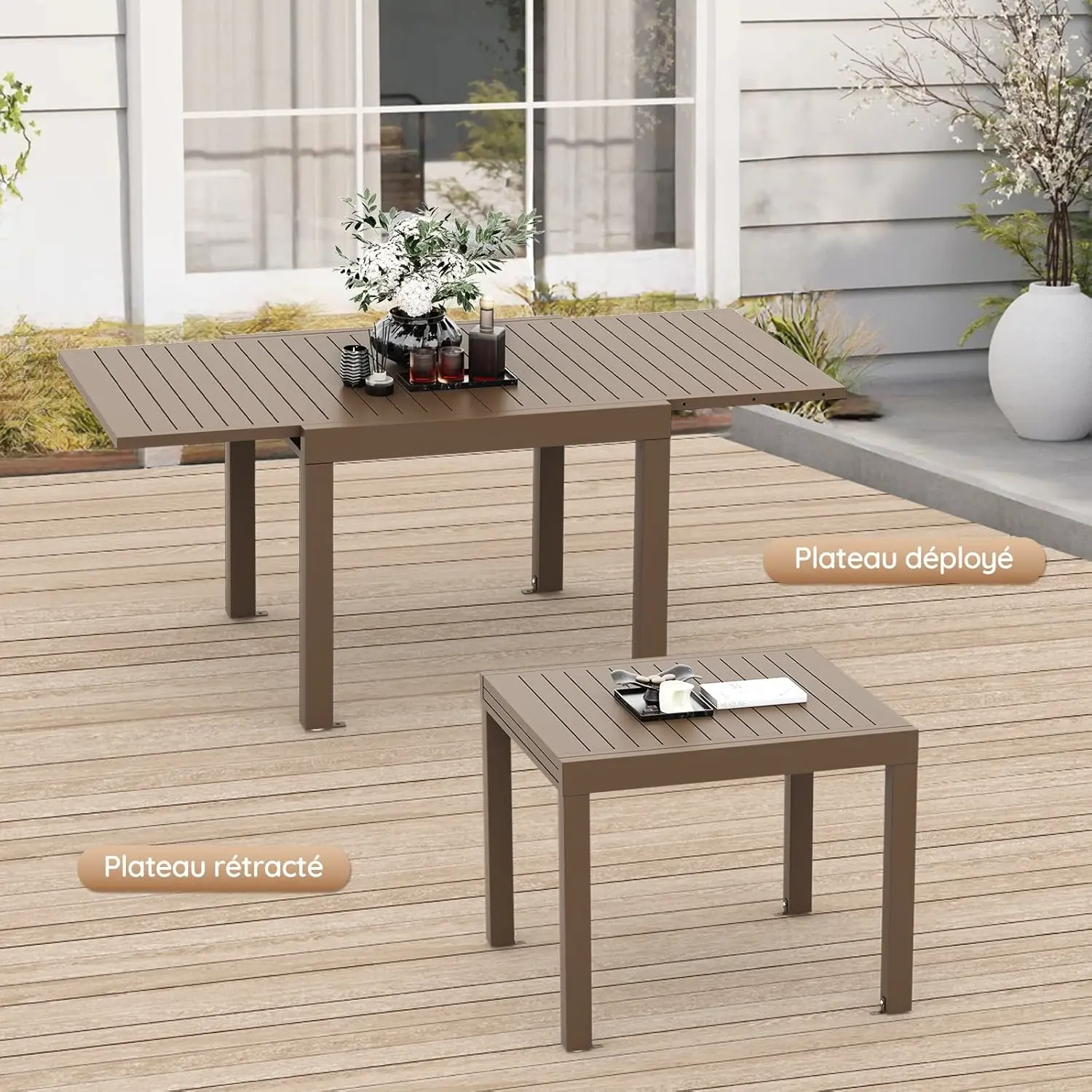 Table de jardin 8 places en métal marron 72,5 x 160 vue 8