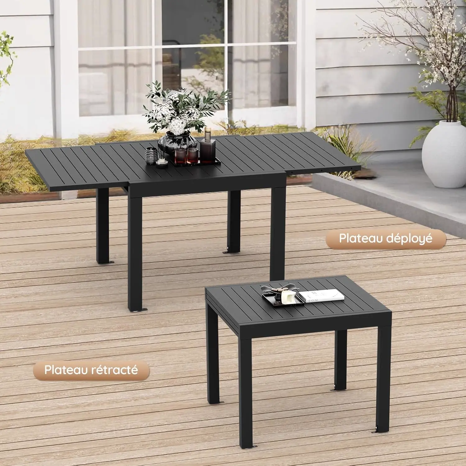 Table de jardin 8 places en aluminium gris 80 x 75 cm vue 4