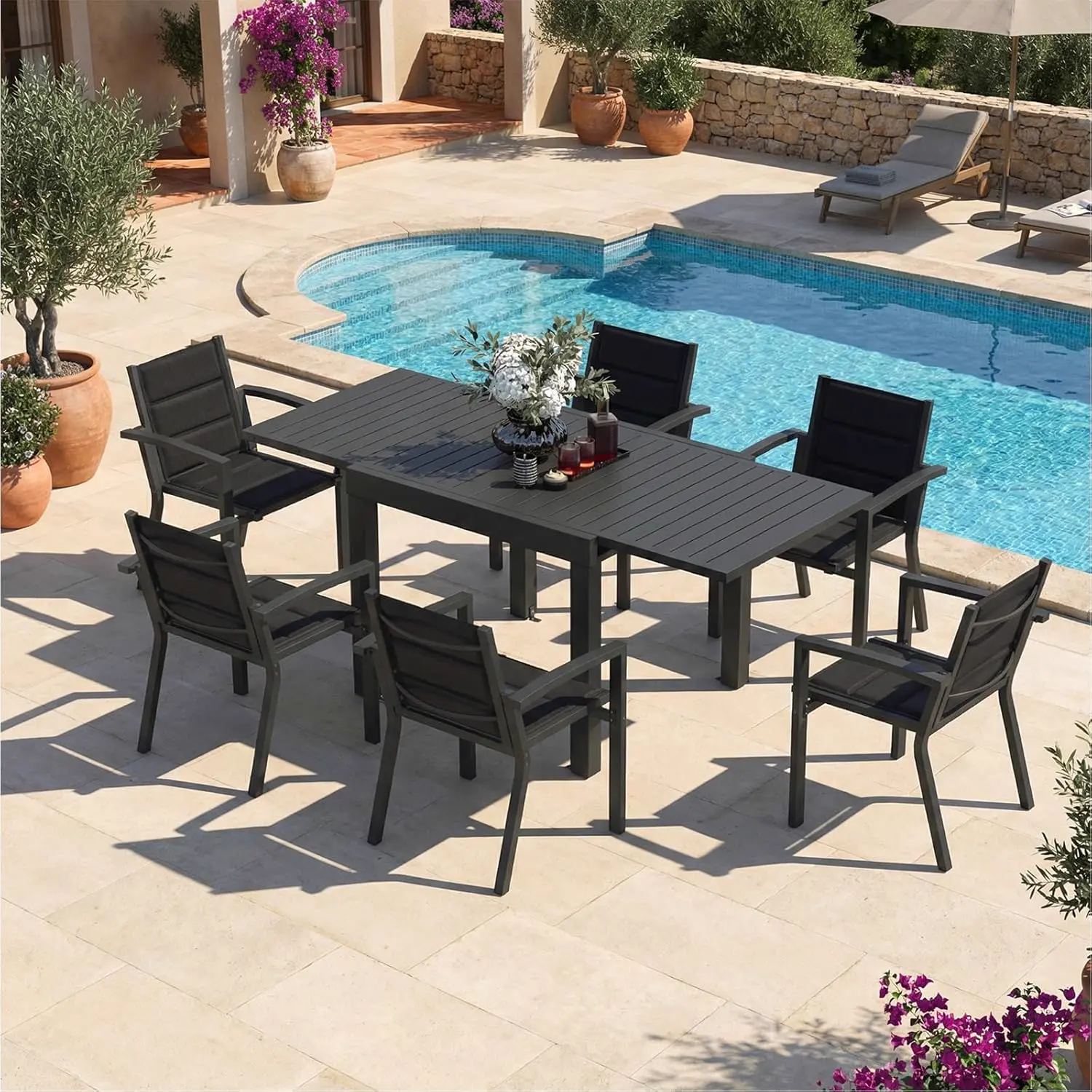 Table de jardin 8 places en aluminium gris 80 x 75 cm vue 8
