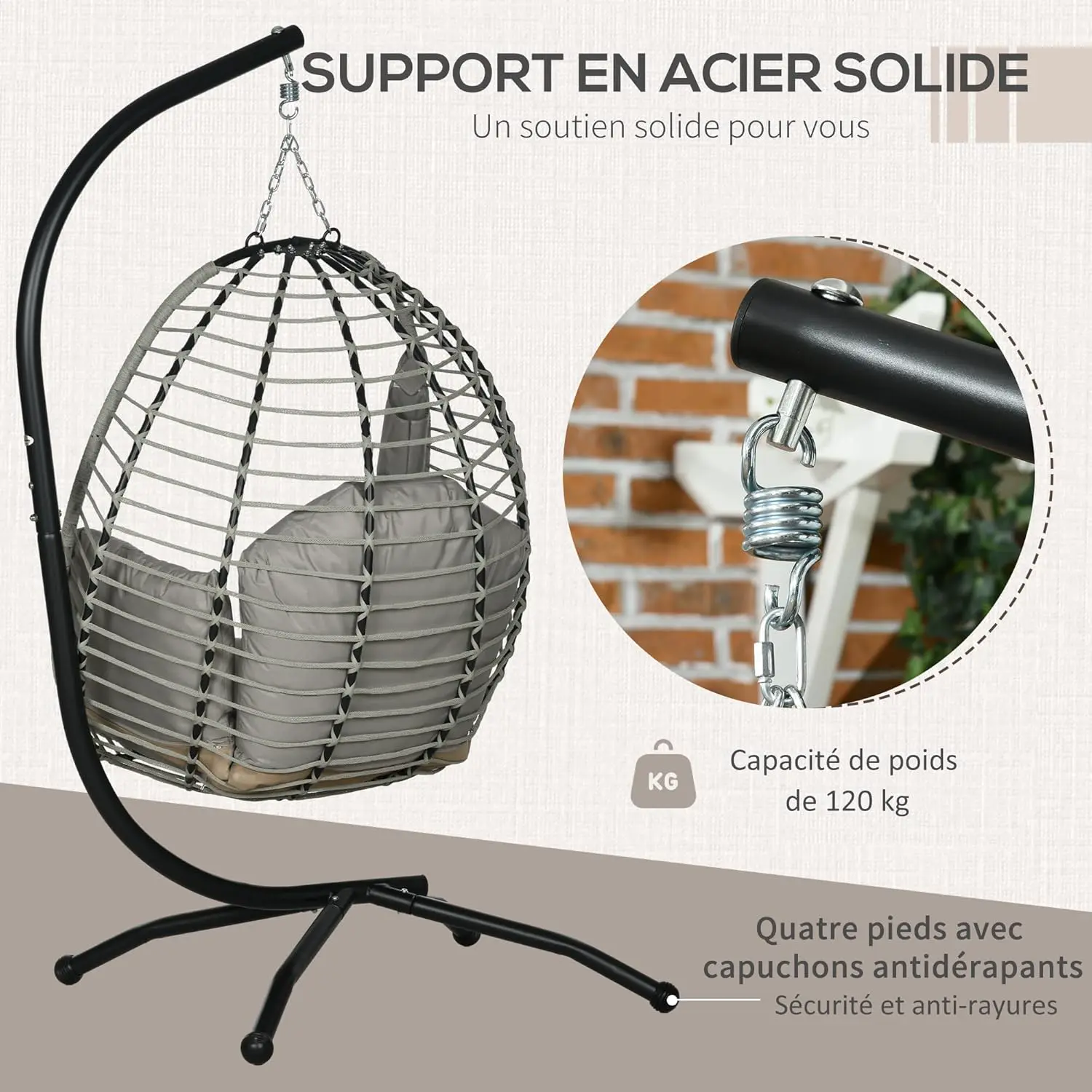 Fauteuils suspendus en acier gris 67 x 19 cm vue 3