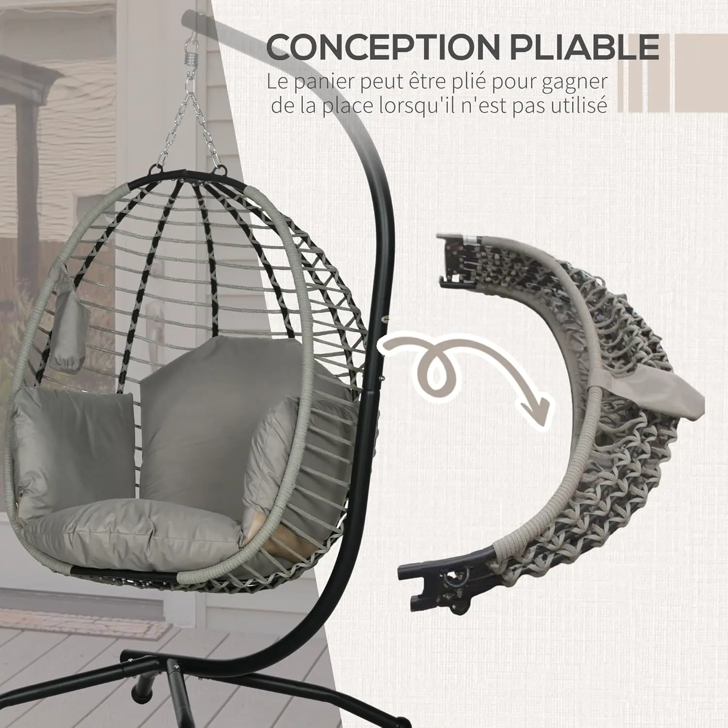Fauteuils suspendus en acier gris 67 x 19 cm vue 4