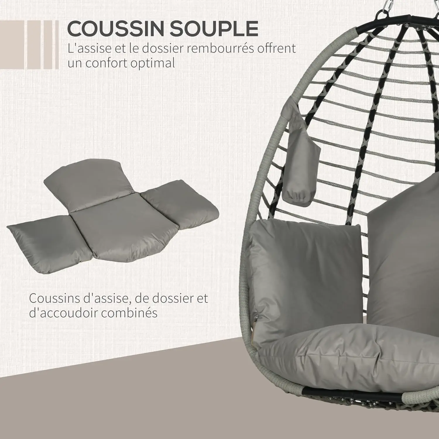 Fauteuils suspendus en acier gris 67 x 19 cm vue 5