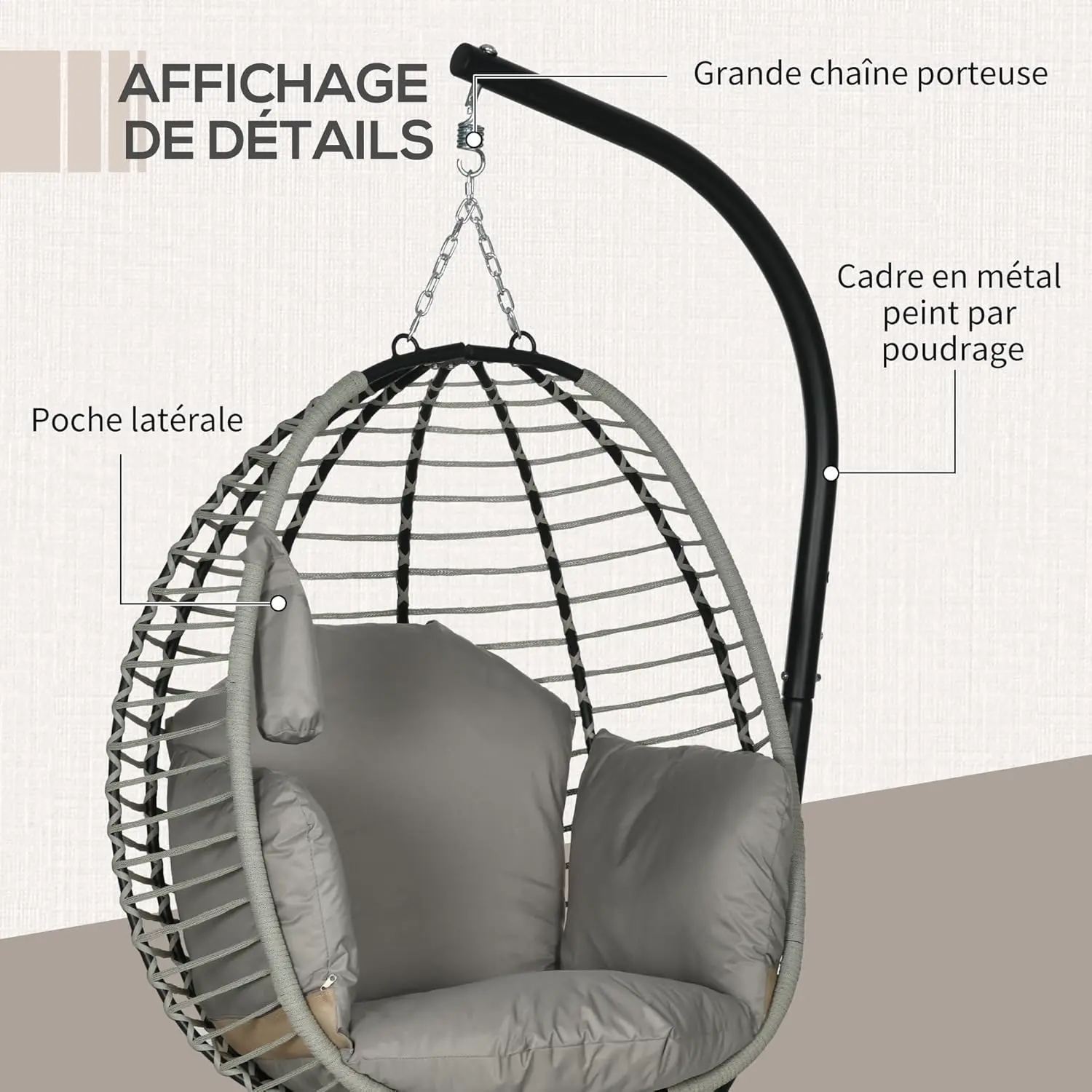 Fauteuils suspendus en acier gris 67 x 19 cm vue 6