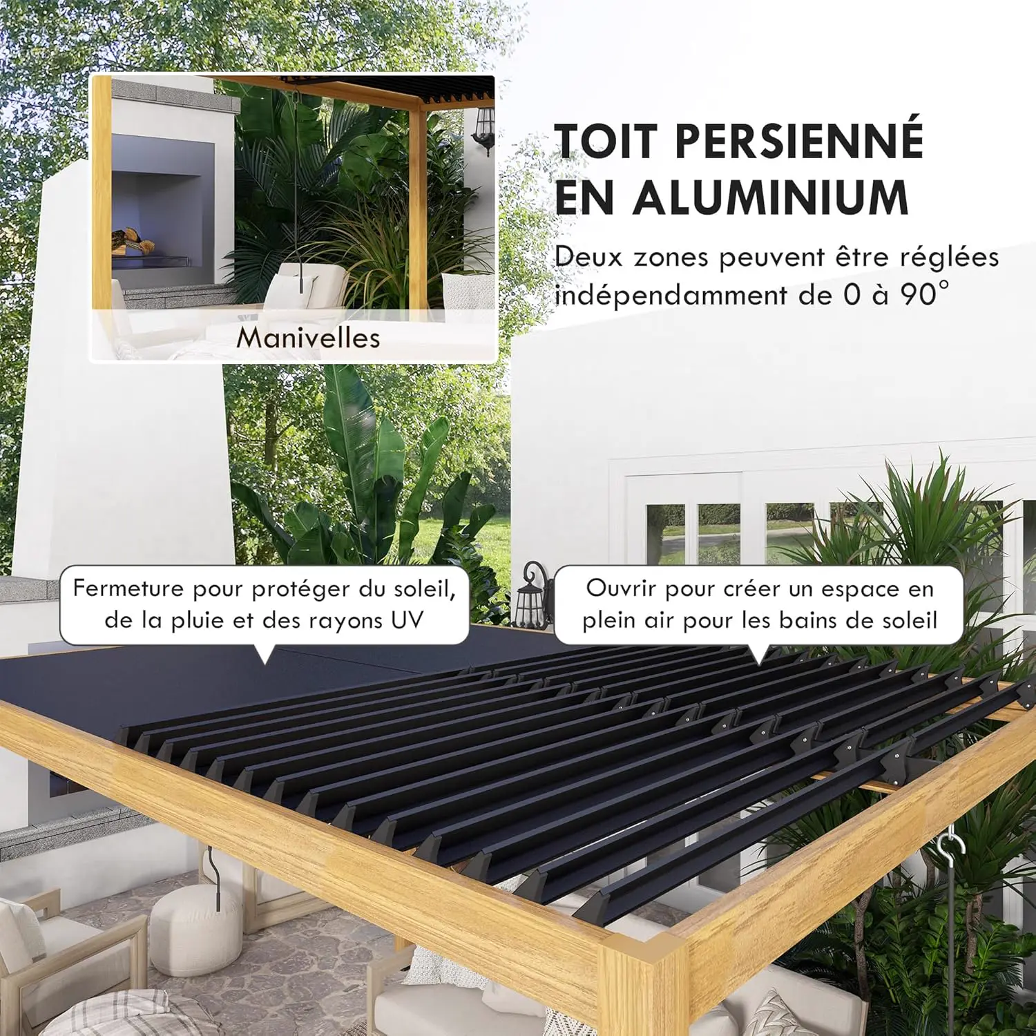 Pergola en aluminium noir 3 x 4 m vue 3