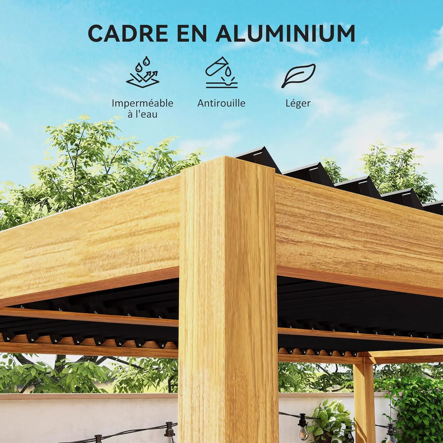 Pergola en aluminium noir 3 x 4 m vue 4