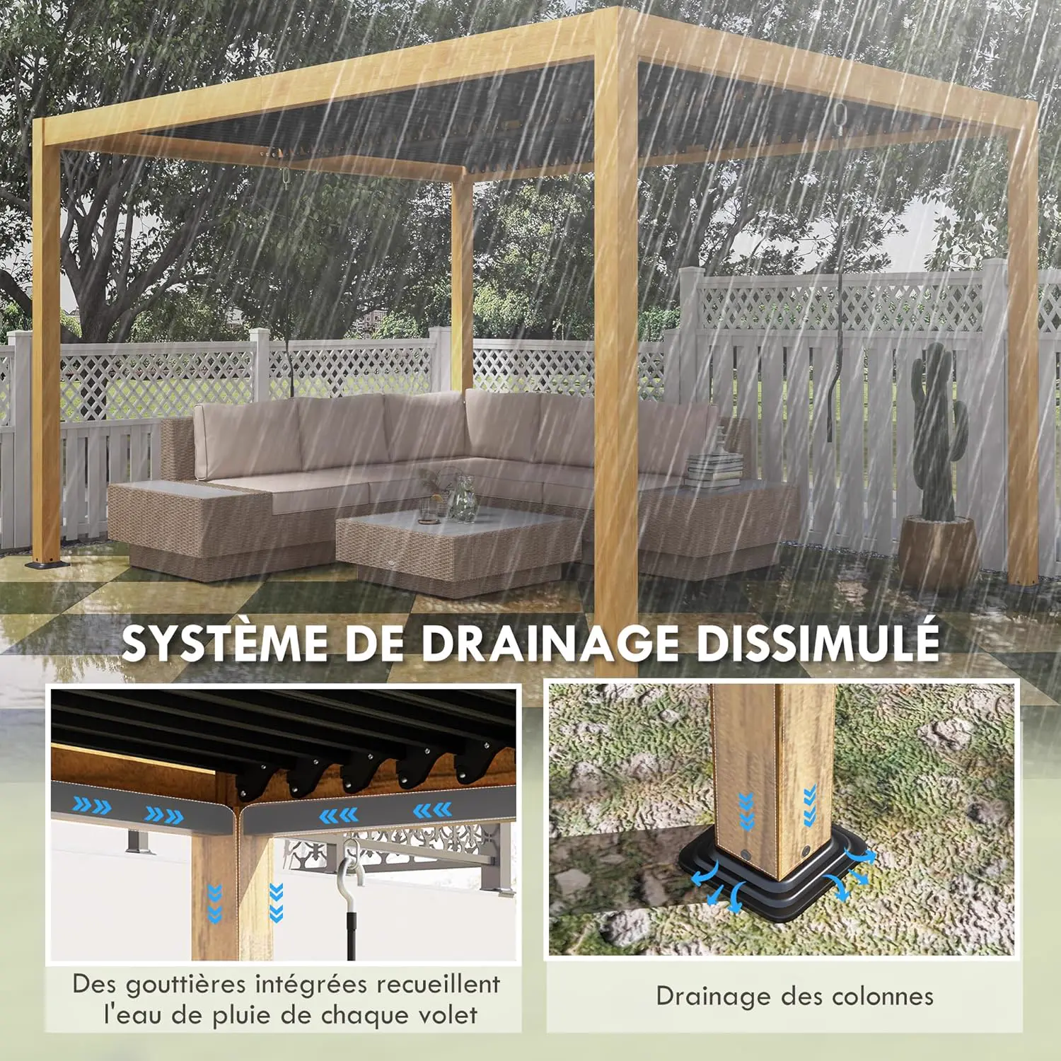 Pergola en aluminium noir 3 x 4 m vue 6