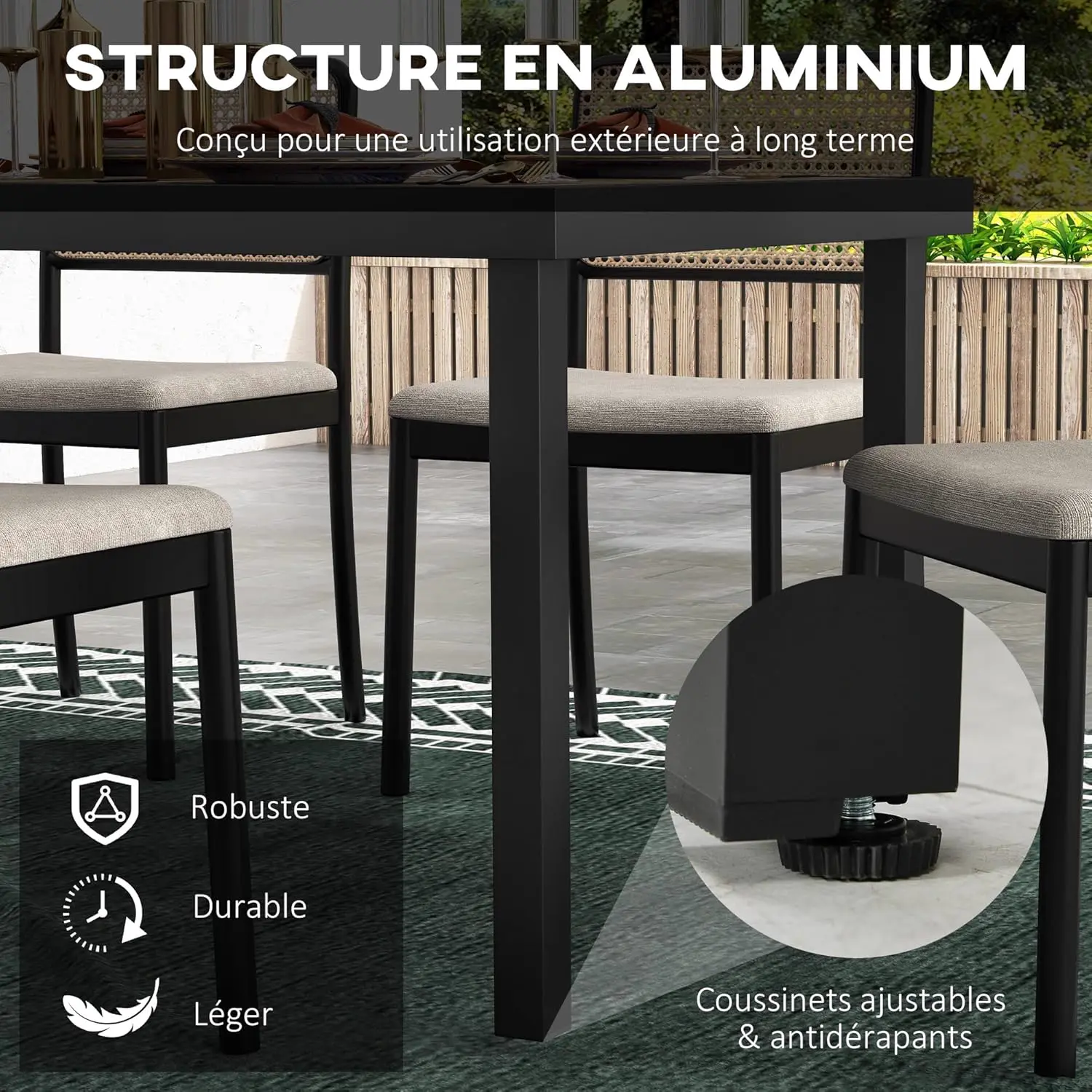 Table de jardin 8 places en aluminium marron 90 x 74 cm vue 5