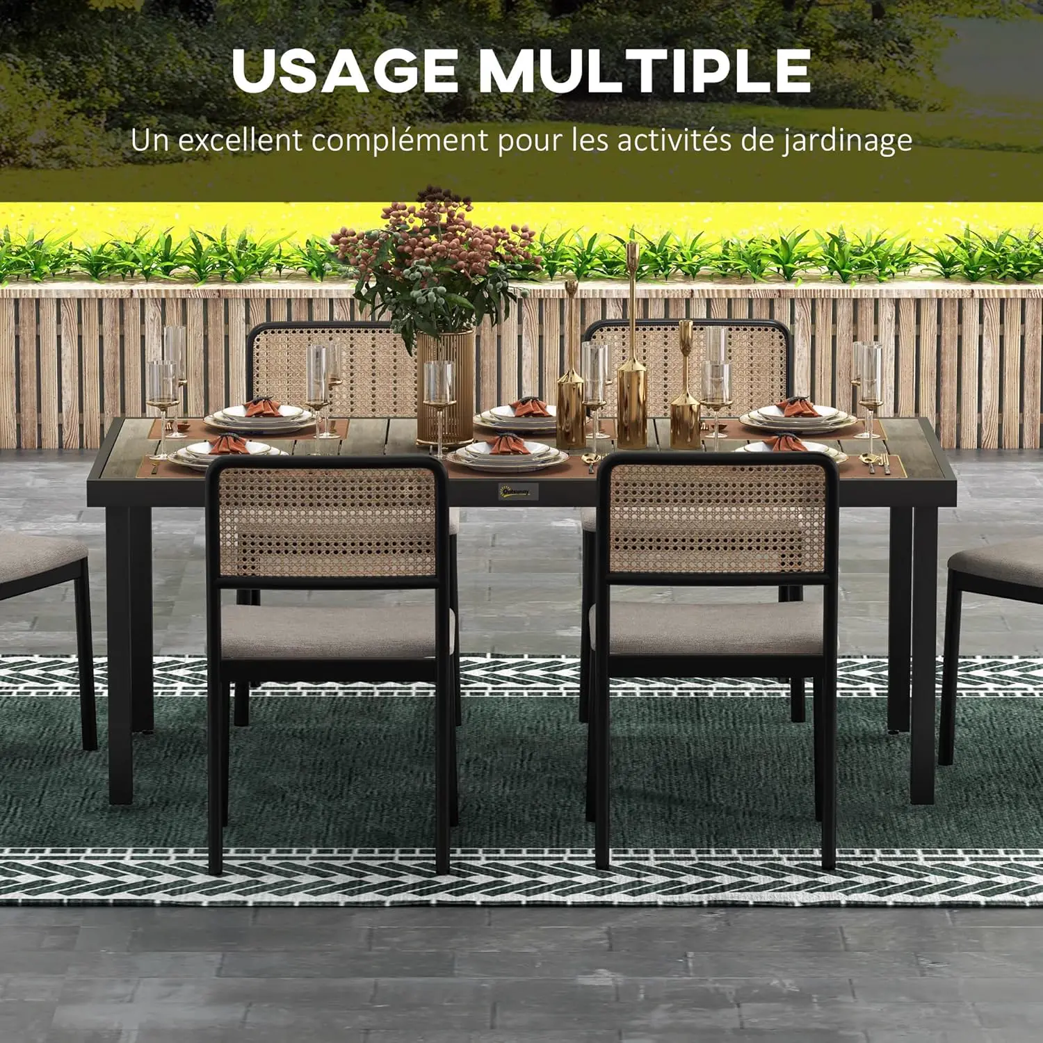 Table de jardin 8 places en aluminium marron 90 x 74 cm vue 6