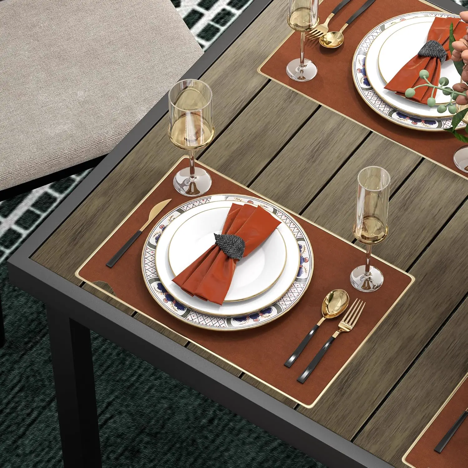 Table de jardin 8 places en aluminium marron 90 x 74 cm vue 7