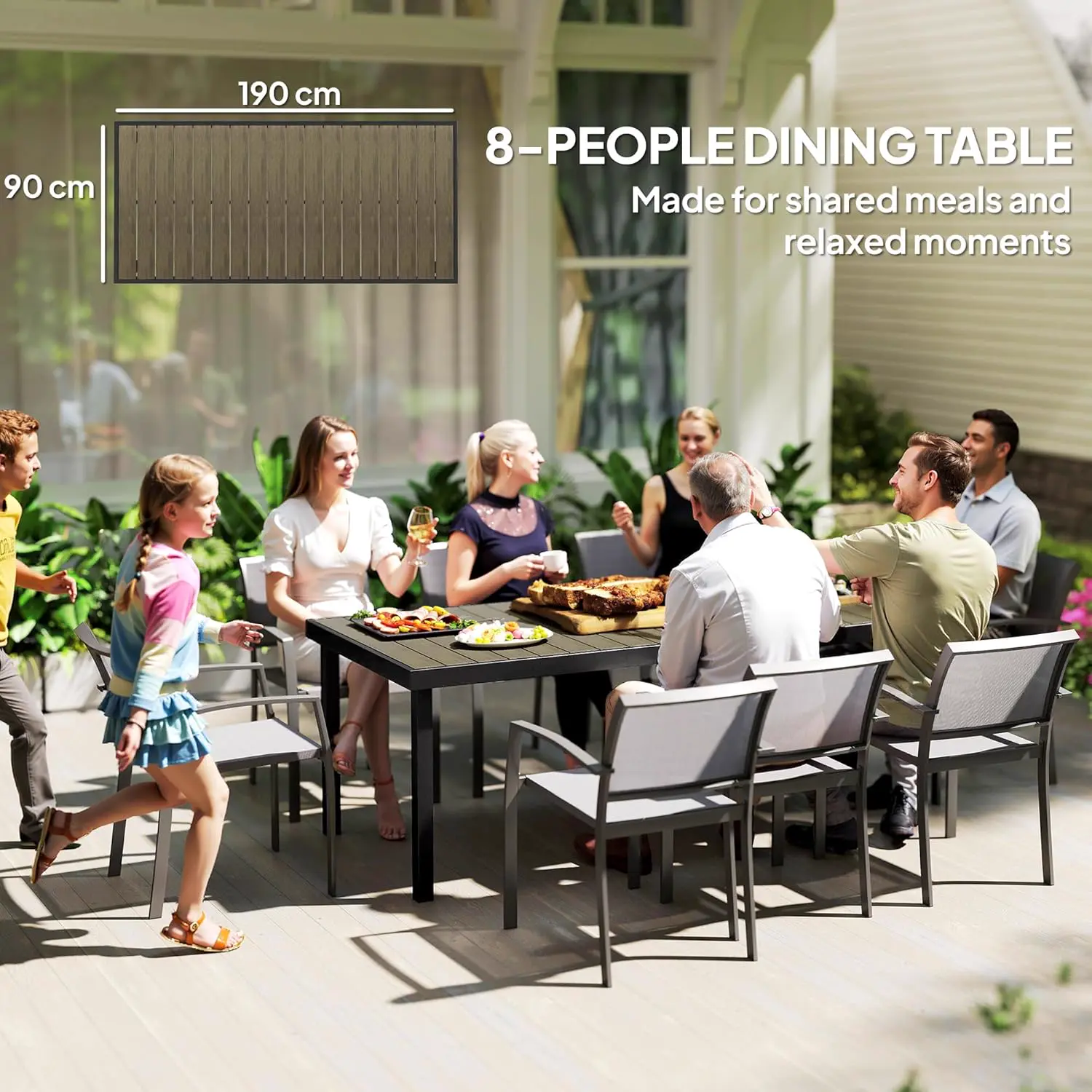 Table de jardin 8 places en aluminium marron 90 x 74 cm vue 8