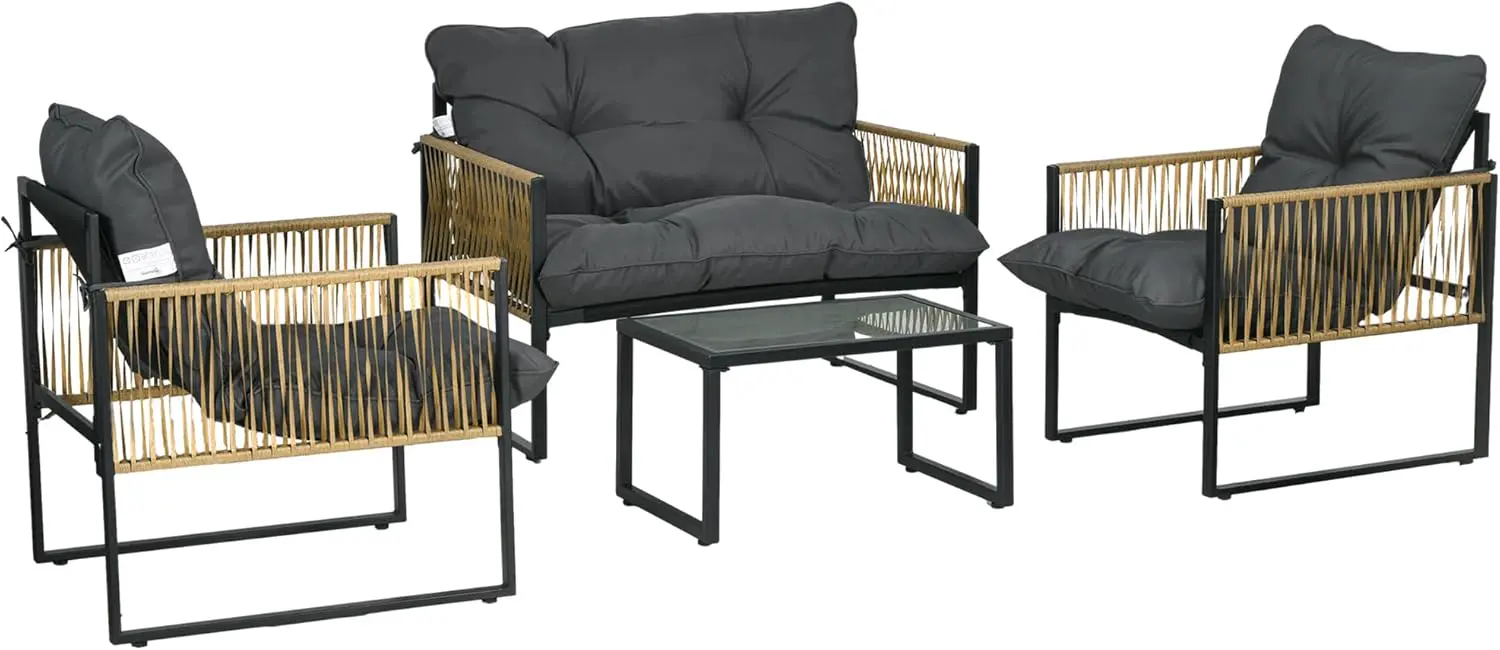 Outsunny Salon de Jardin extérieur 4 pièces mobilier de Jardin canapé
