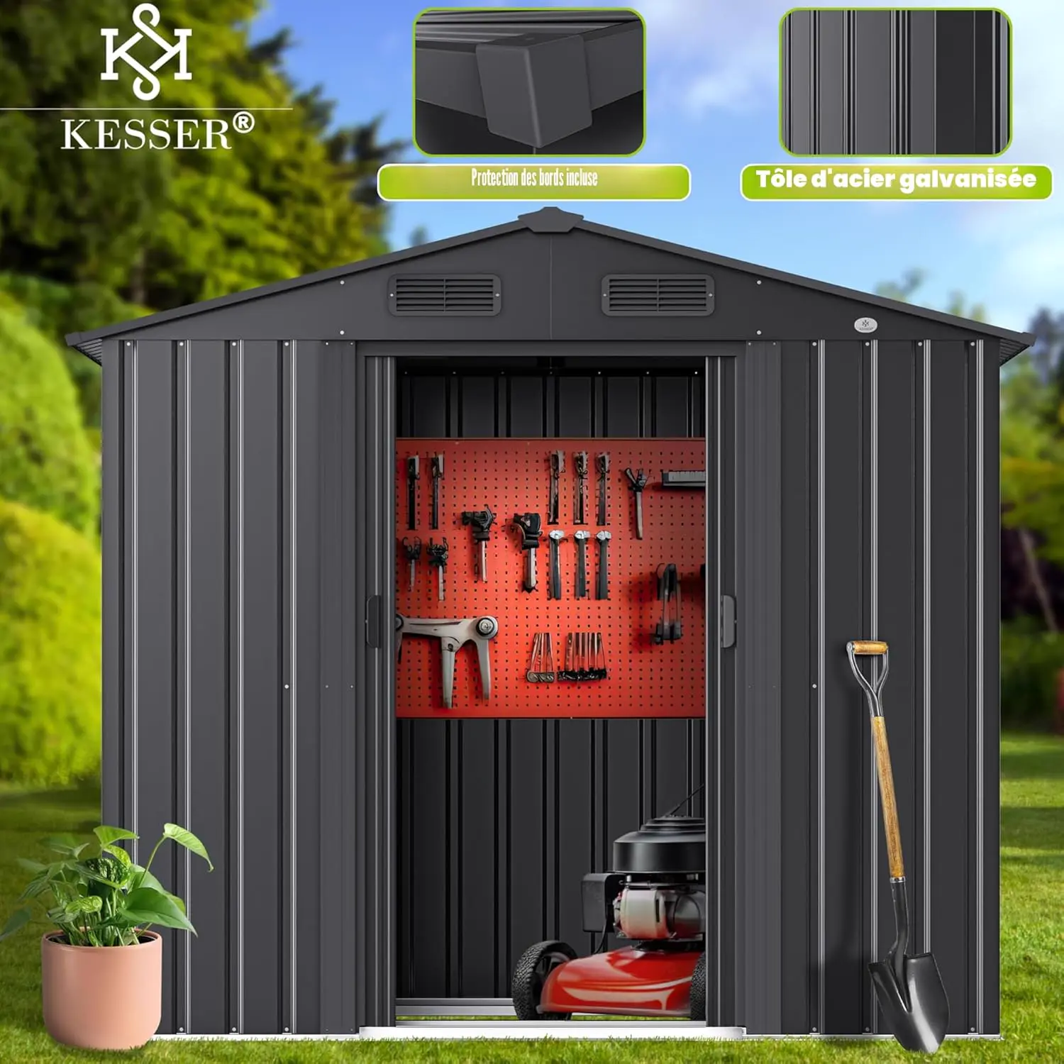 Abri de jardin en métal en métal anthracite 118 x 186 cm vue 7