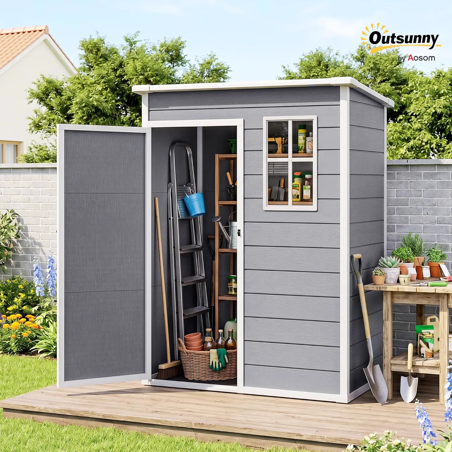 Abri de jardin en résine en résine gris 1,14 m² vue 2