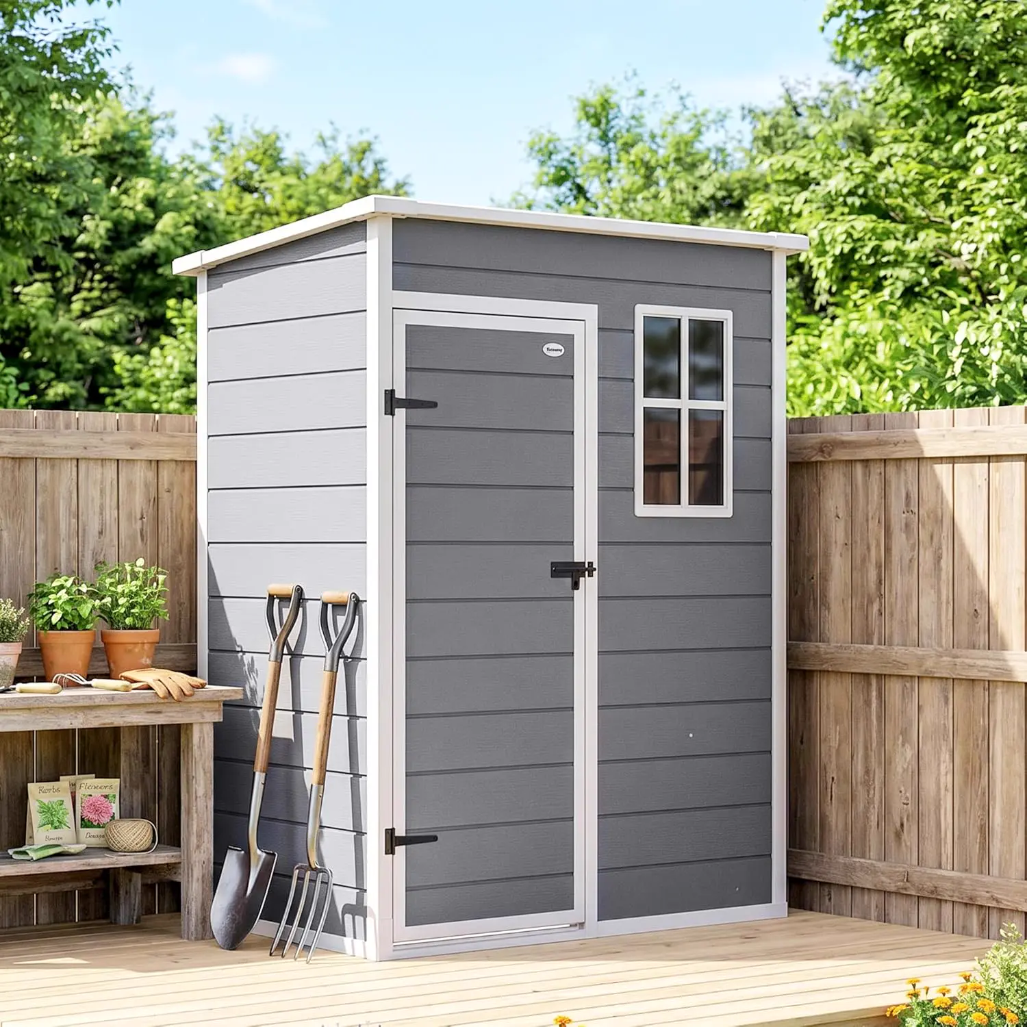 Abri de jardin en résine en résine gris 1,14 m² vue 5