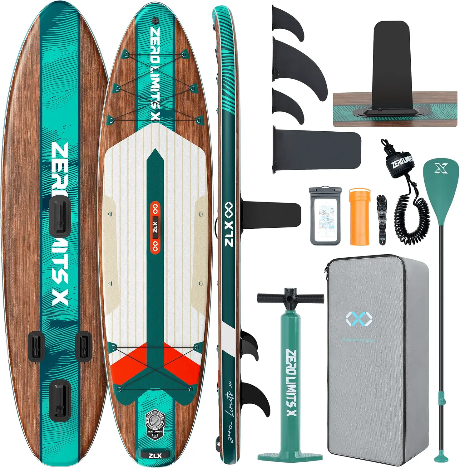 Paddle gonflable 2 places en bois vert 320 x 84cm vue 1