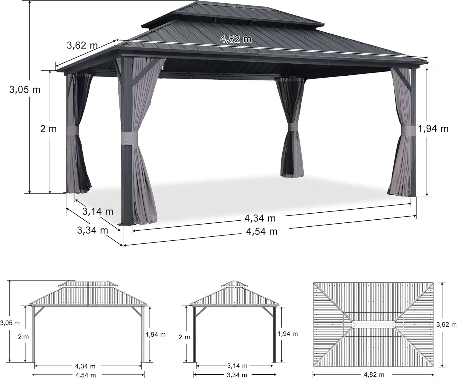 Pergola en aluminium gris 4,85x3,65 m vue 2