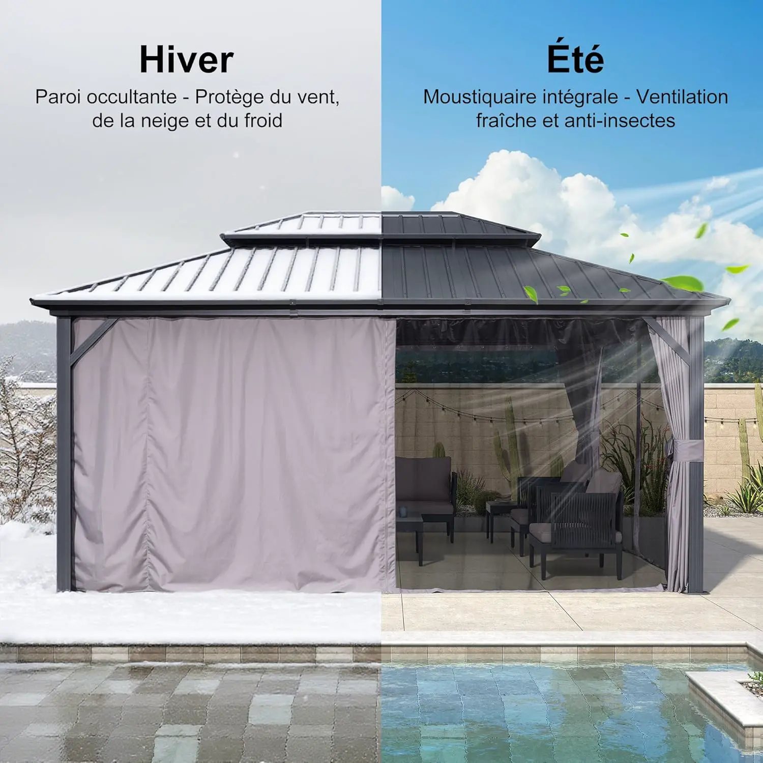 Pergola en aluminium gris 4,85x3,65 m vue 4
