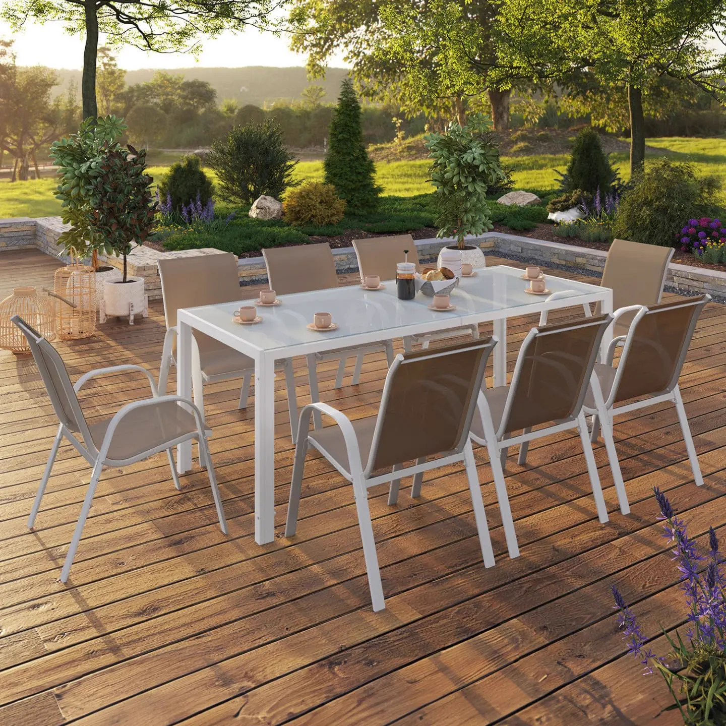Table de jardin 8 places en acier blanc vue 2