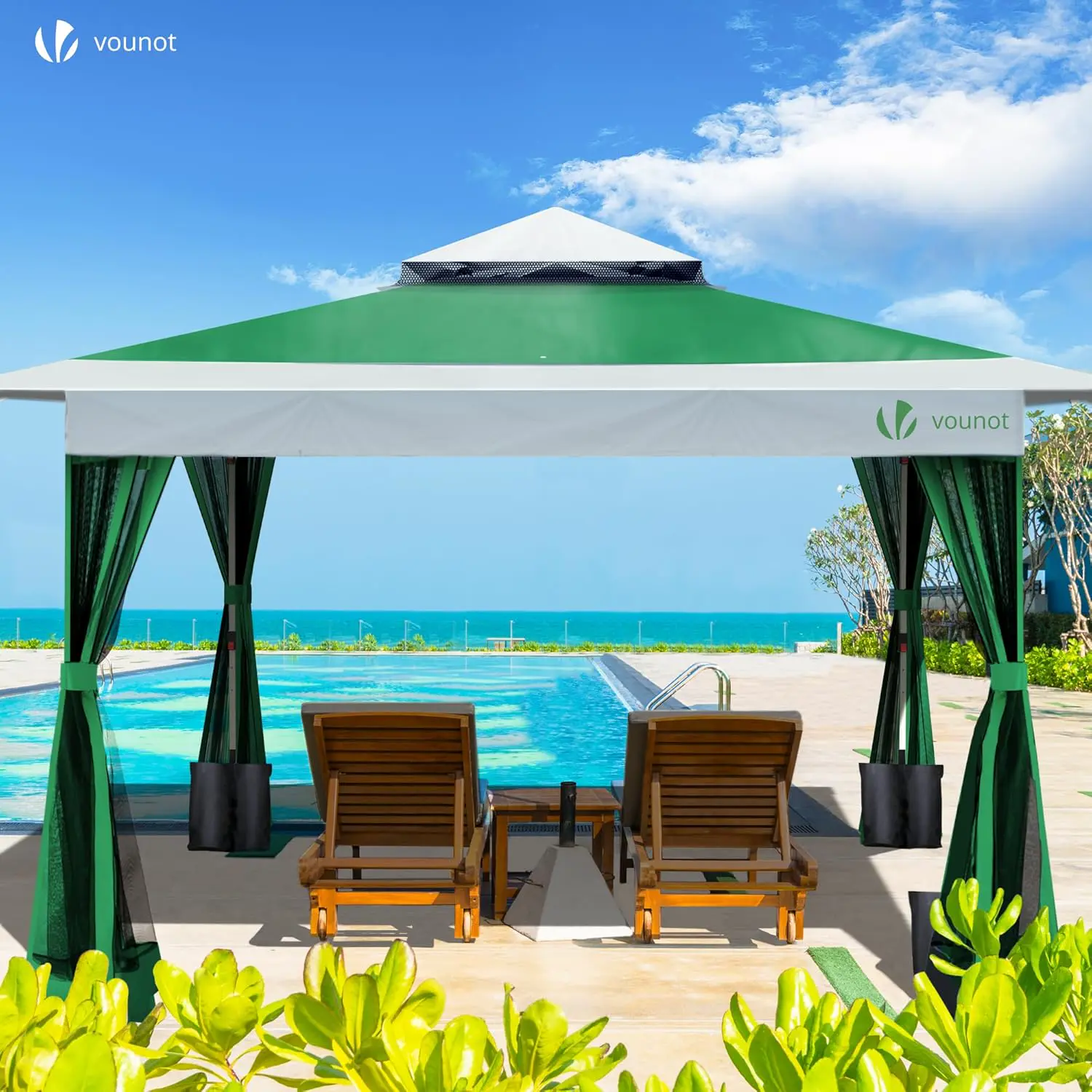 Tonnelle en acier vert 3,6x3,6m vue 2