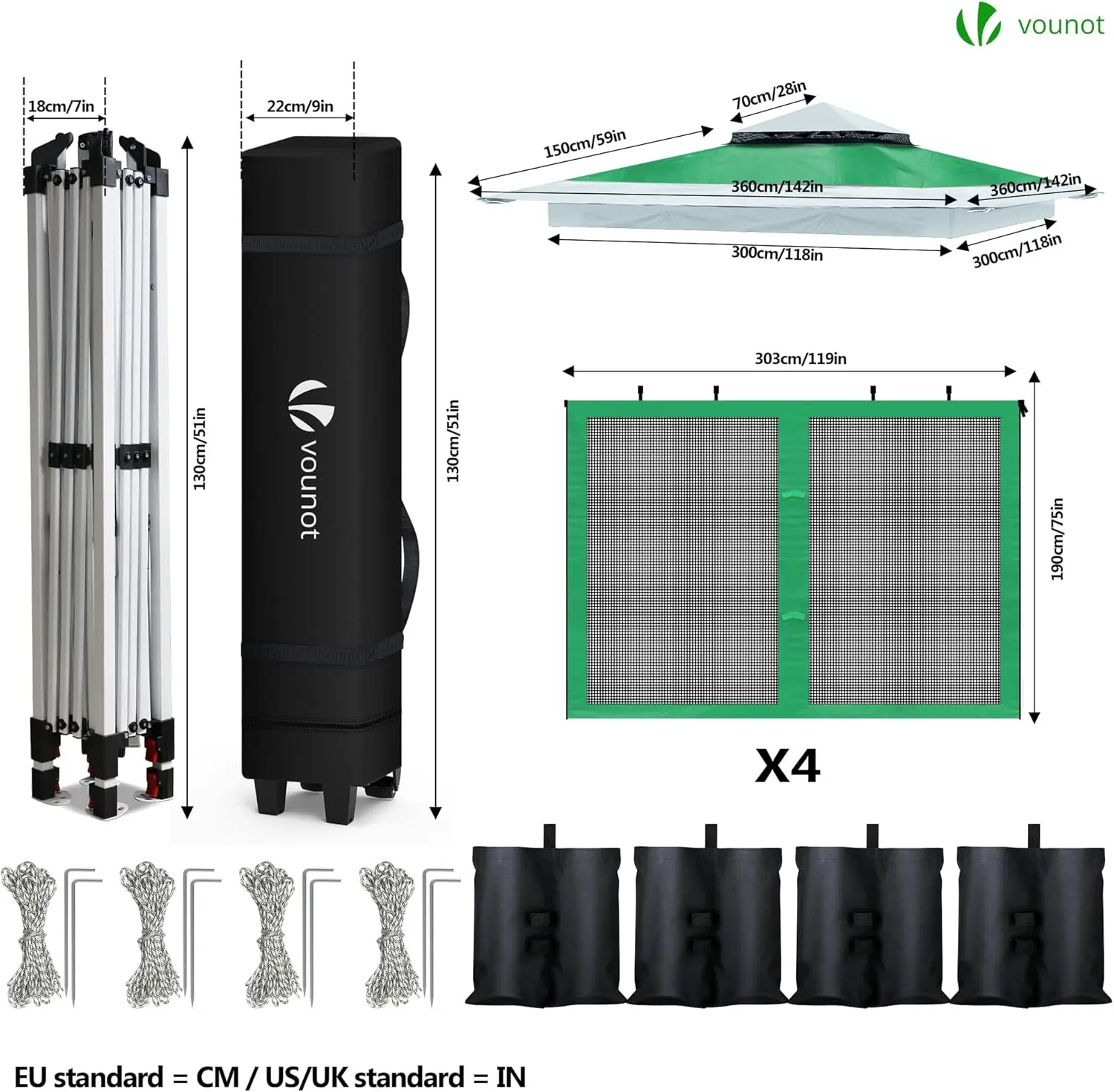 Tonnelle en acier vert 3,6x3,6m vue 4
