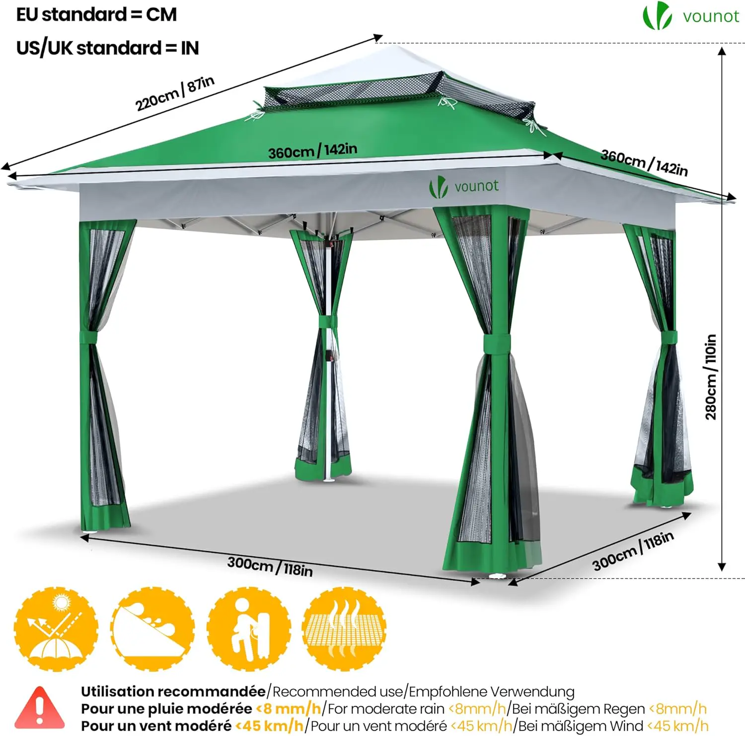 Tonnelle en acier vert 3,6x3,6m vue 5