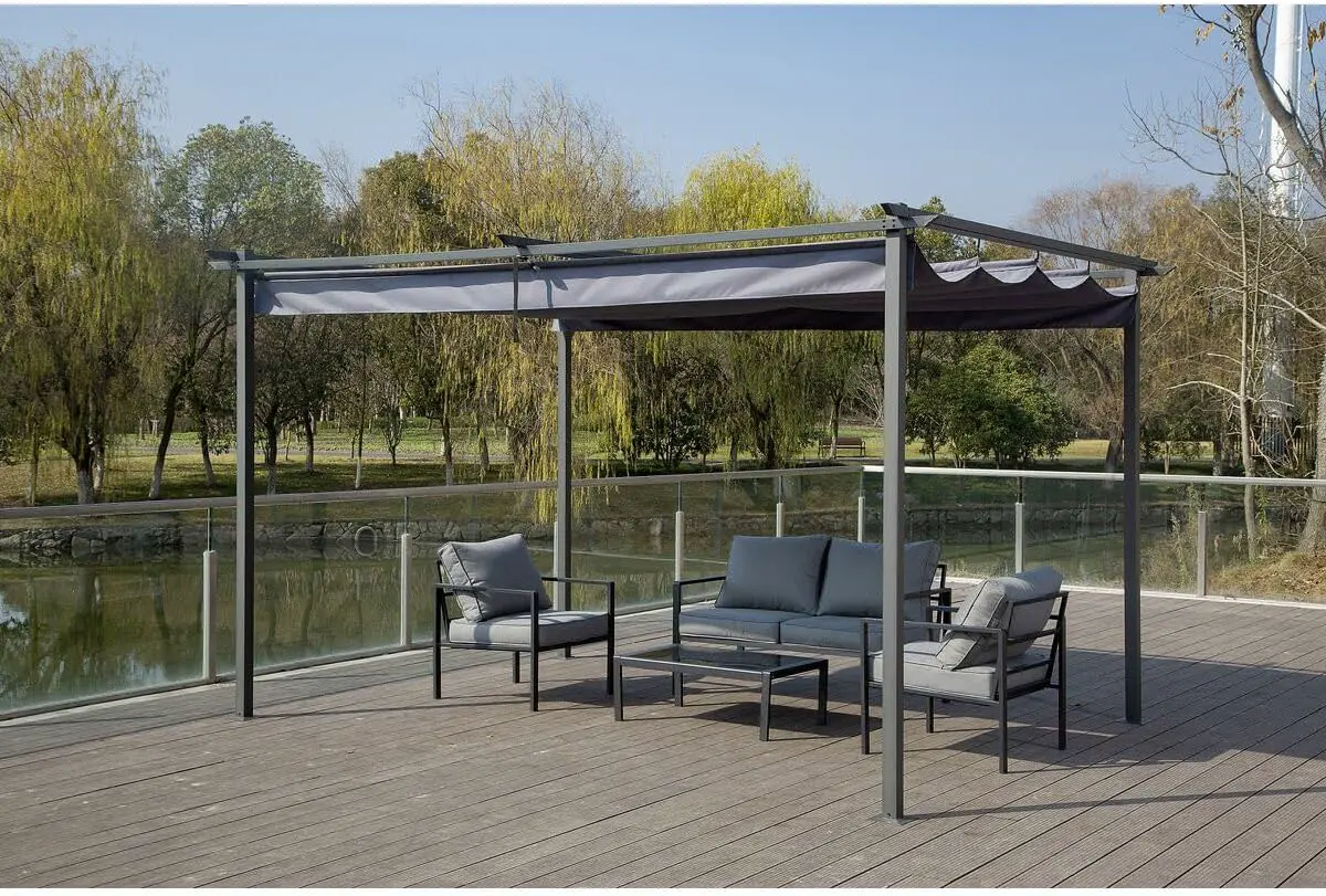 Pergola en métal gris 3 x 4 m rétractable vue 2